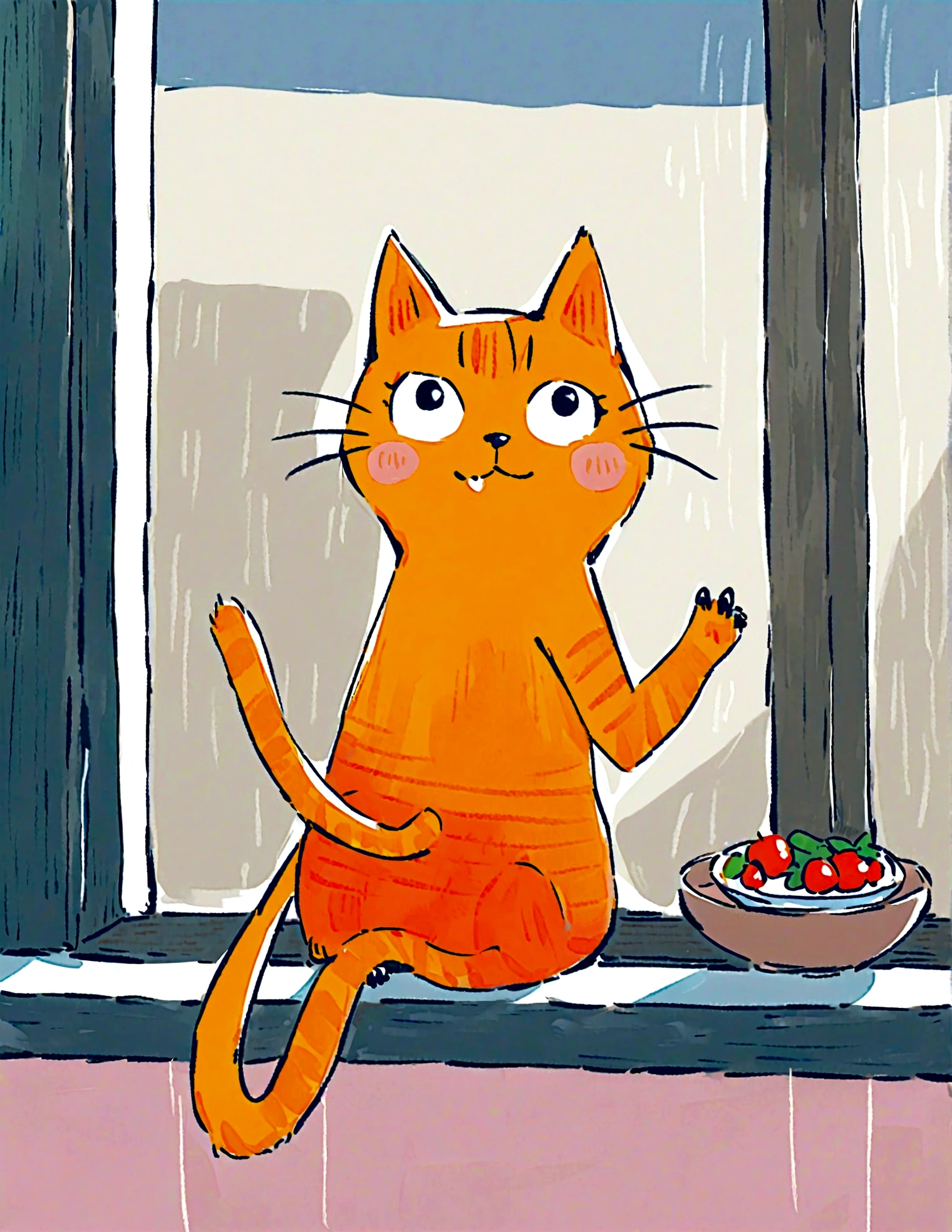 cat sitting on a windowsill, watching the birds outside.
