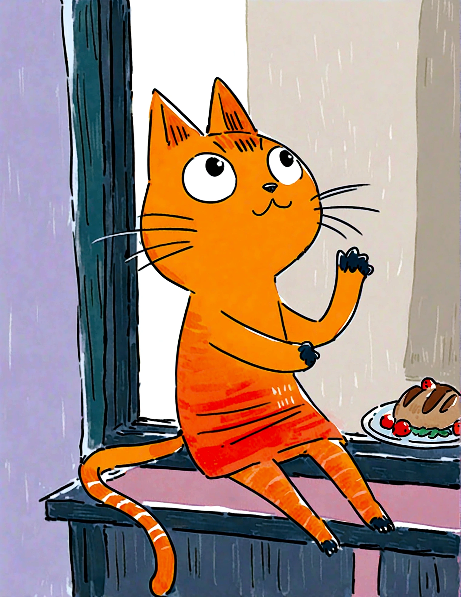 cat sitting on a windowsill, watching the birds outside.