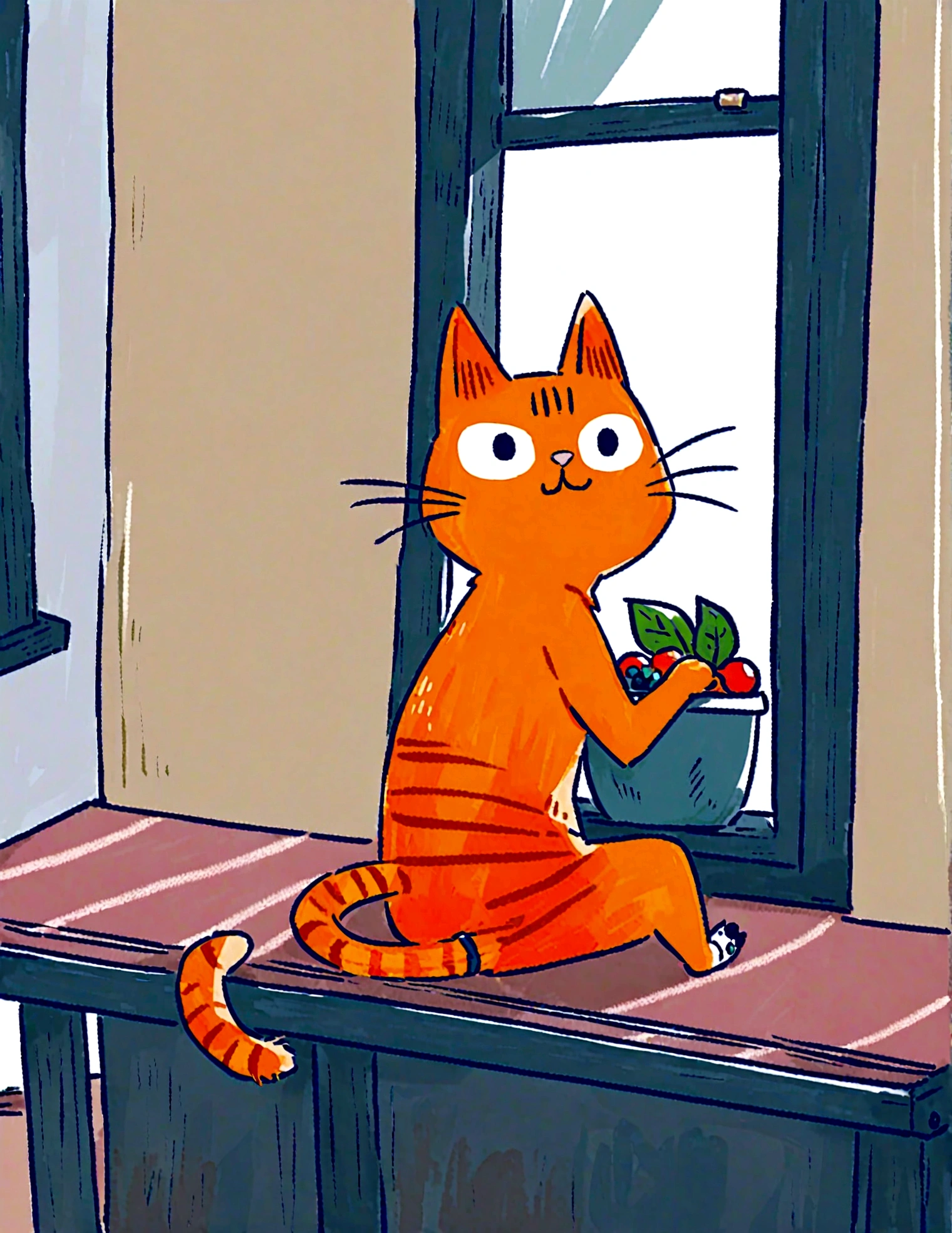 cat sitting on a windowsill, watching the birds outside.