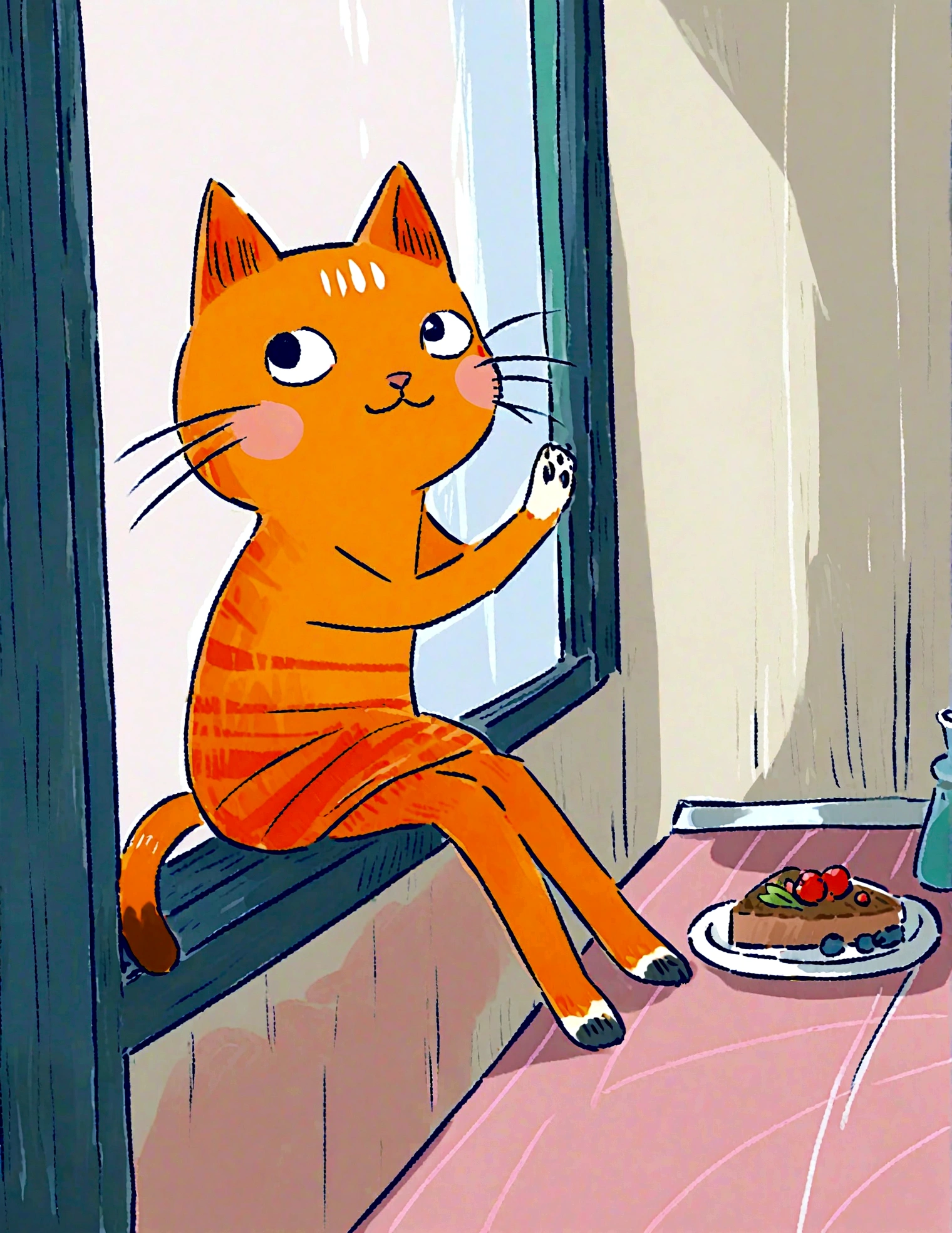 cat sitting on a windowsill, watching the birds outside.