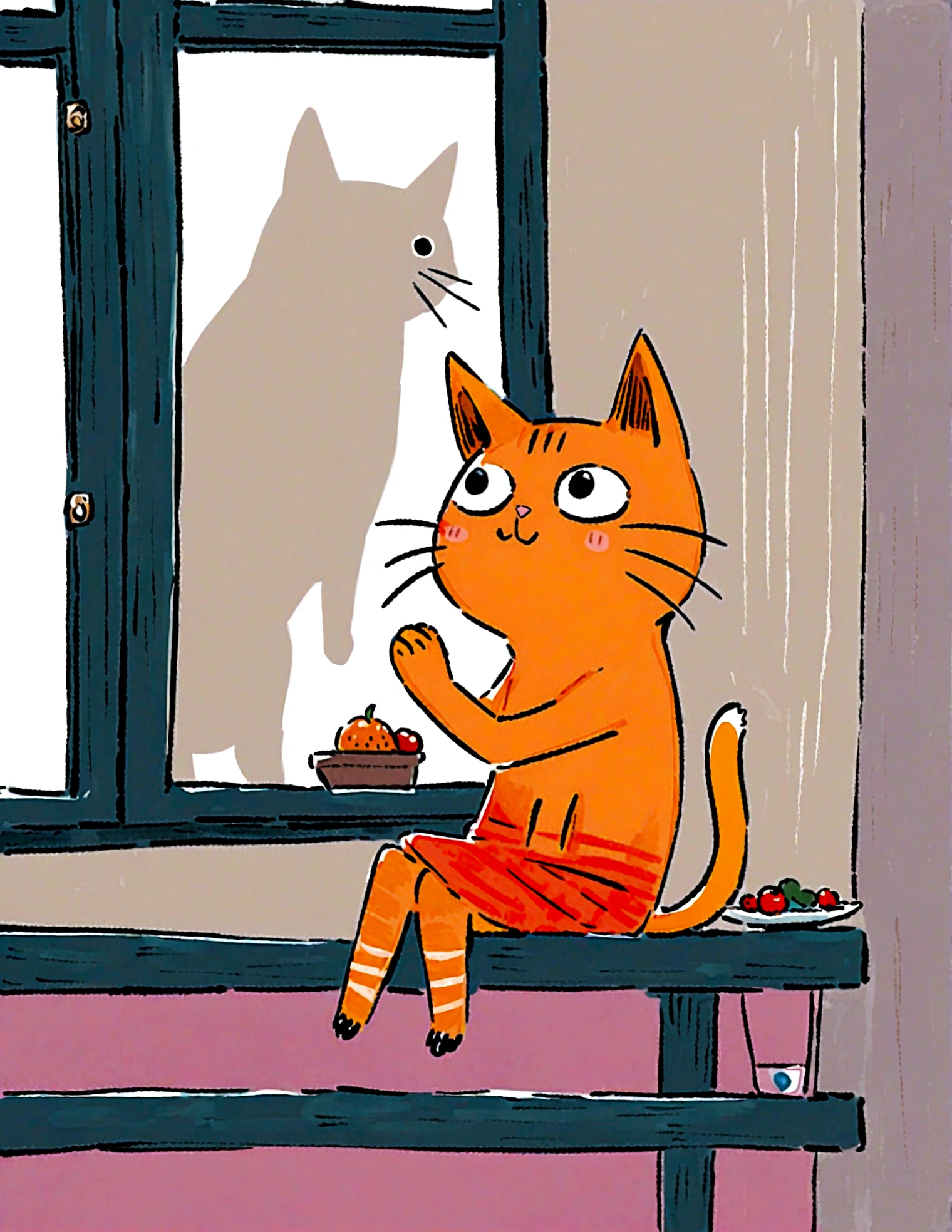 cat sitting on a windowsill, watching the birds outside.