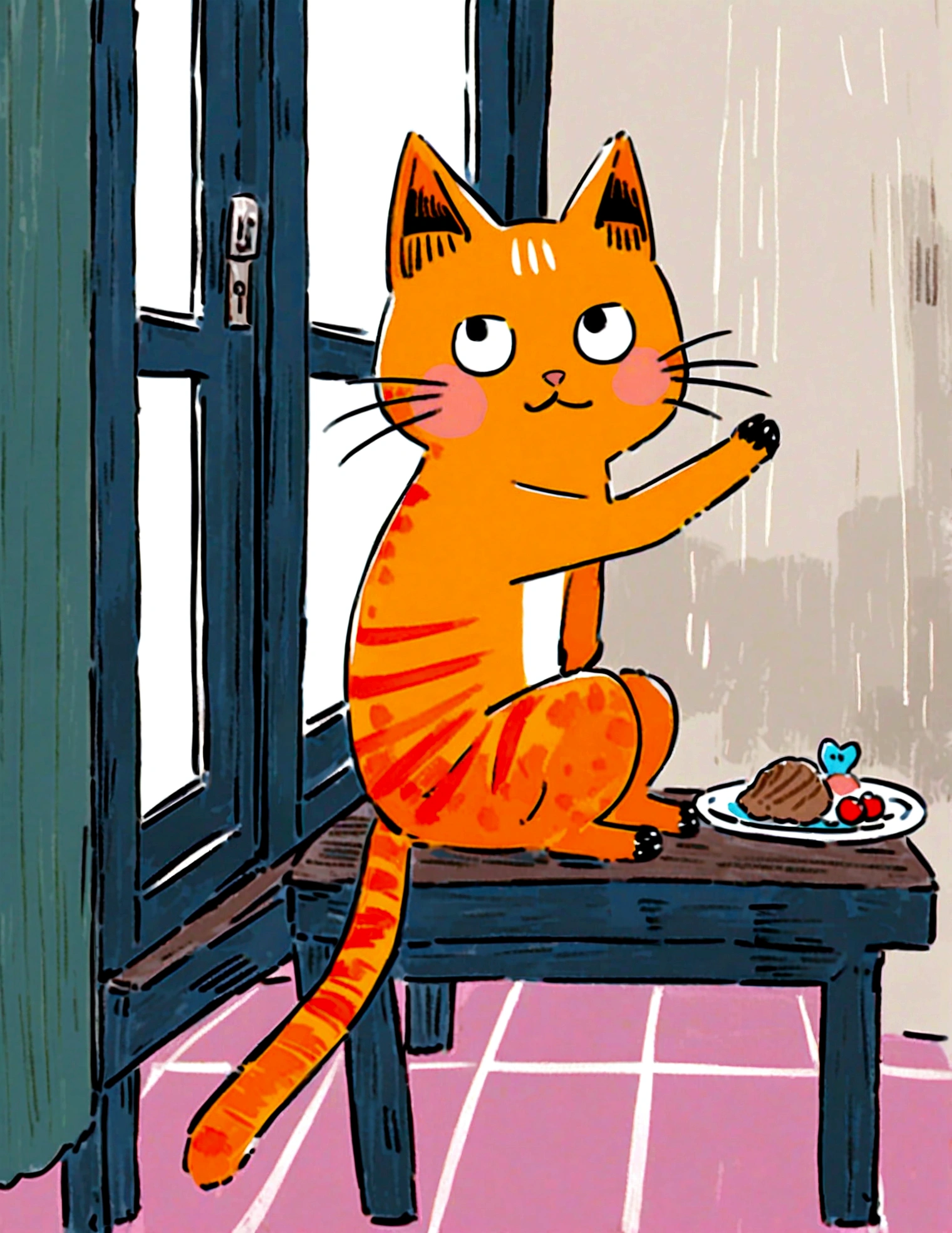cat sitting on a windowsill, watching the birds outside.