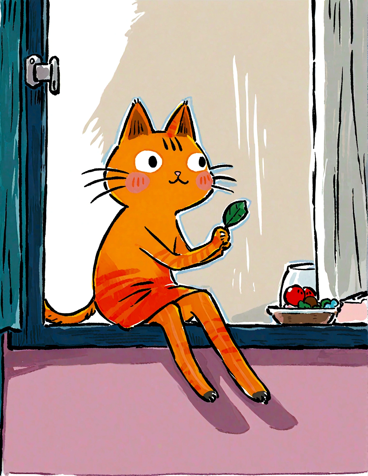 cat sitting on a windowsill, watching the birds outside.