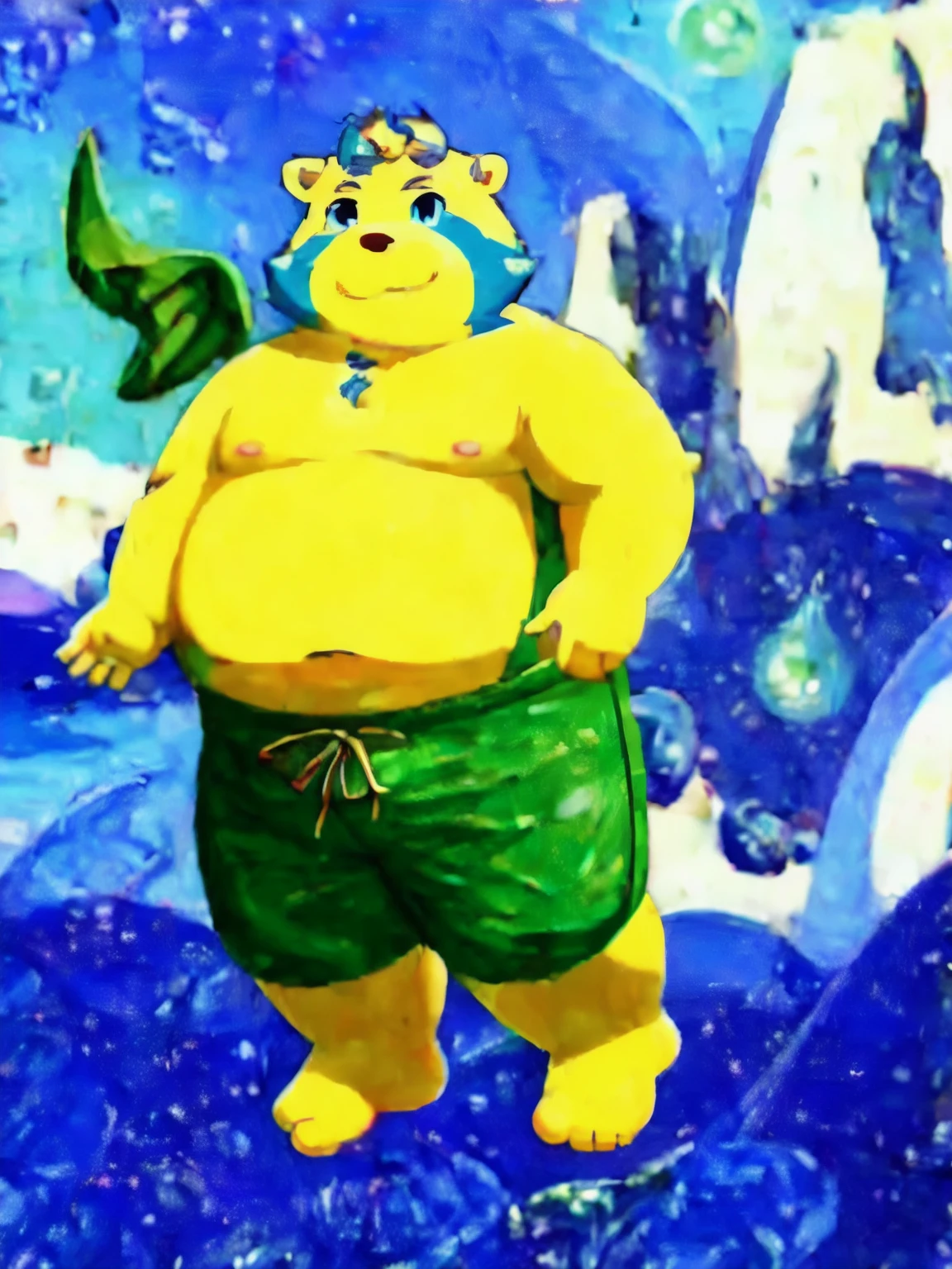 (masterpiece, best quality:1.2), xiaobo,furry,overweight,the whole body,foot,sea,swimming trunks,bare,naked