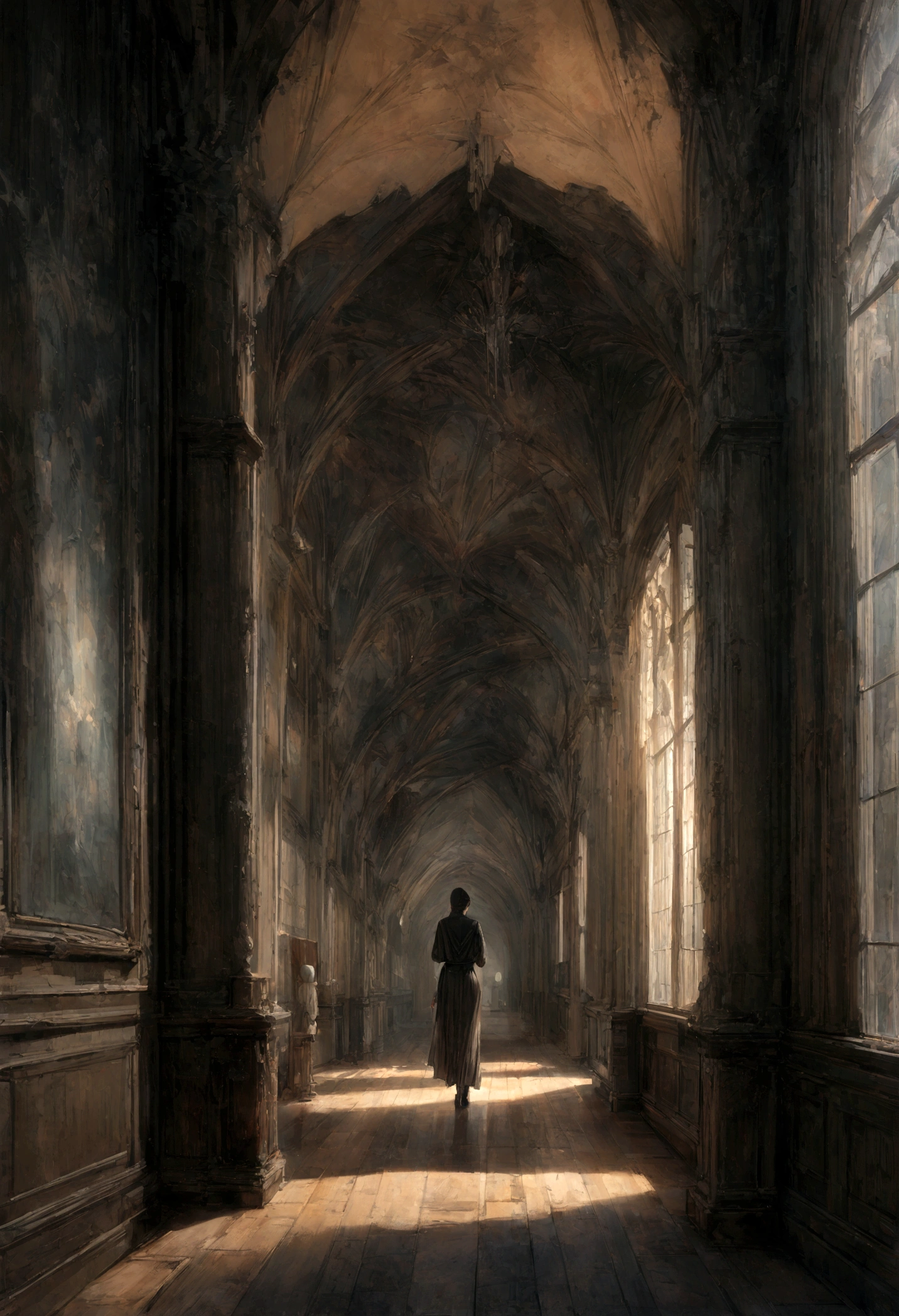 Dark Night,In an empty mansion full of secrets, Dark and mysterious hallway, Relax, Interior Architecture, Gothic art, realism, outside, Canon, Super Detail, high quality, High resolution, 8k, 最high quality
