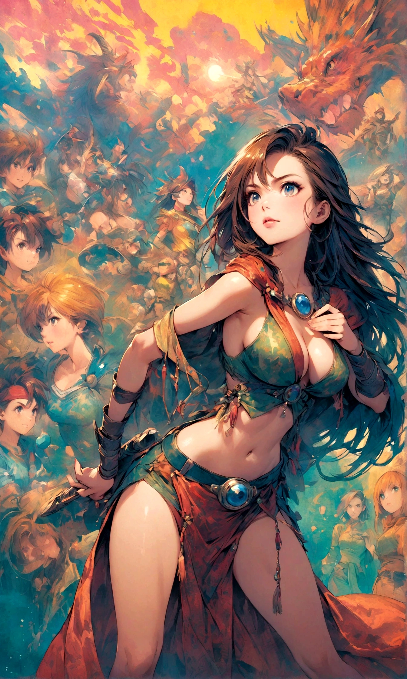 Woman 1,Woman warrior,Pose for a photo shoot,Poster,Dragon Quest 3,POP Illustration