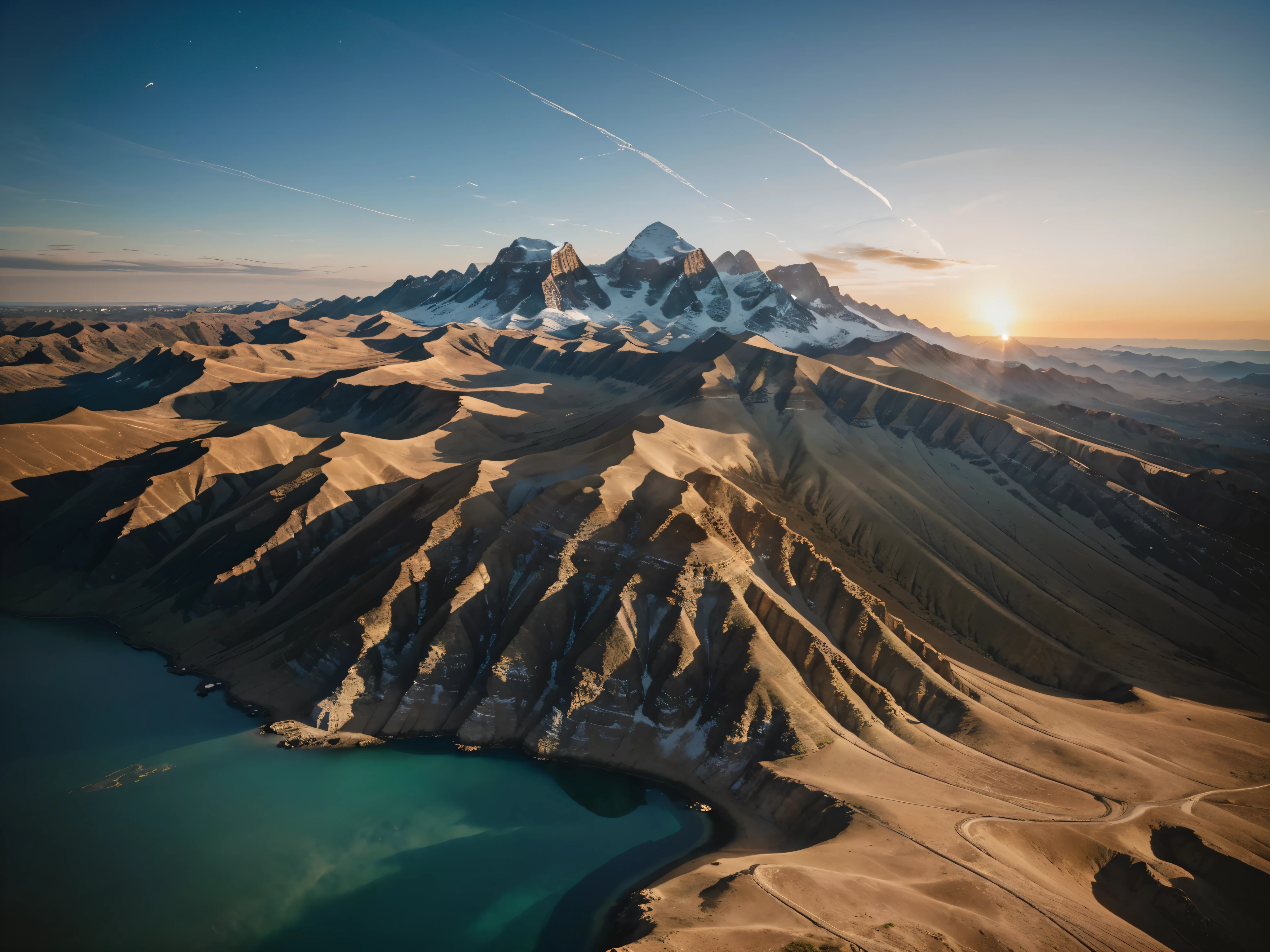 ((aerial view: 1.5, aerial view: 1.5)), ((view from space: 1.6, of planet Earth at thousands of km epic: 1.6), (hyper detailed: 1.3), ((a beautiful landscape of the land: 1.5)), ((Imaginative scene)), ((meticulously detailed: 1.3)), ((best quality) ), ((masterpiece)), 3D, , (((sunset:1.2))) , (photorealistic:1.4) , ((aerial view:1.5,top view:1.5)), ((Film lighting: 1.2)), 32k.