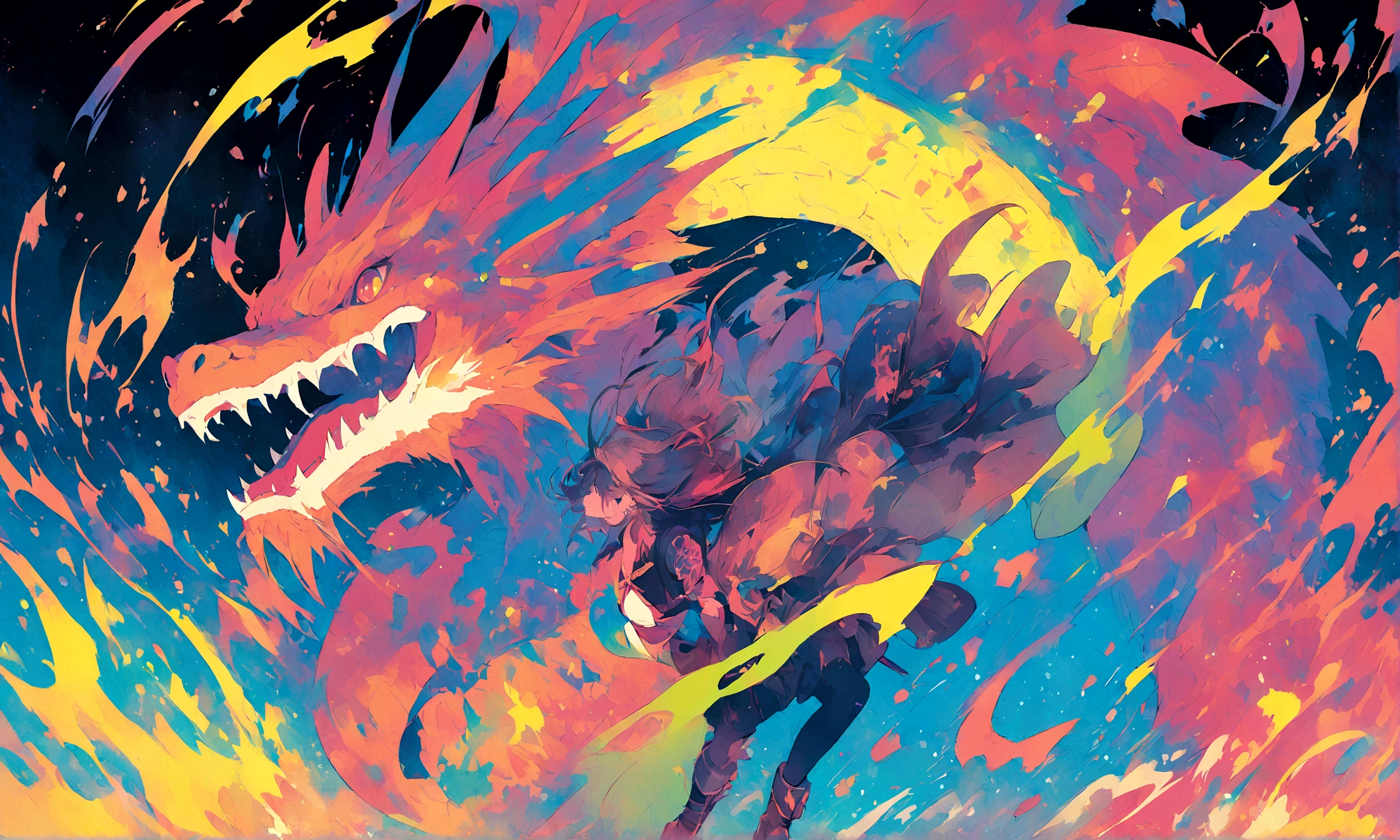 Woman 1,Woman warrior,Dragon Quest 3,POP Illustration,background with dragon