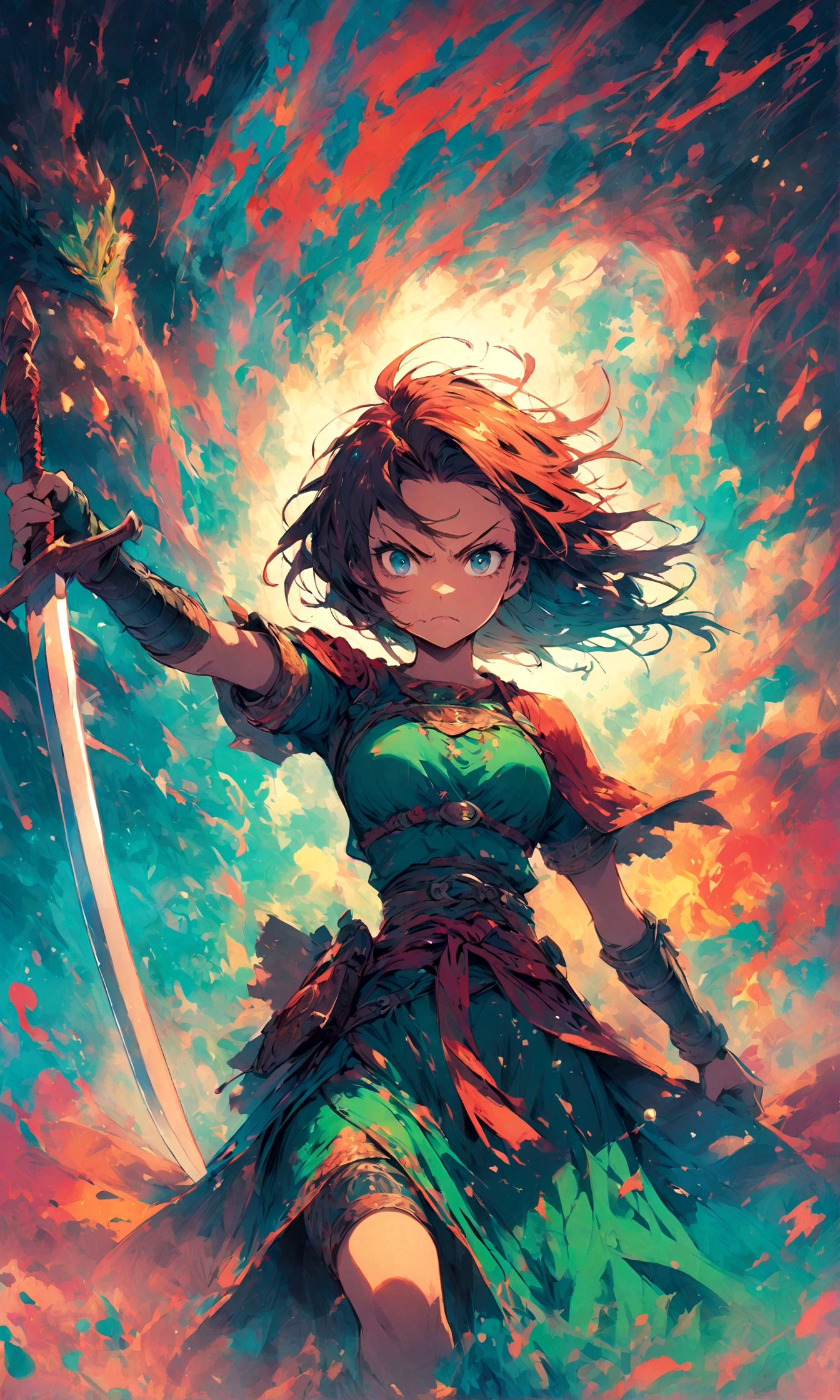 Woman 1,Woman warrior,He raises his sword and attacks me.,anger,,Dragon Quest 3,POP Illustration