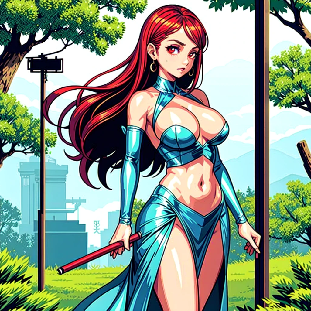 1girl, solo, luminedef, cleavage, (glowing red eyes), BREAK (center opening, navel, midriff, skirt, detached sleeves:1.2), BREAK (perspire,Sweat a lot,Blushlush,Be red in the face,Blushlush), Stand at the door of the phone booth,arms behind back, BREAK ball gown, in the garden of trees, wedding decorations, BREAK ((top quality, 8k, masterpiece: 1.3, ultra hd, high quality, best quality, high definition, realism)), sharp focus: 1.5, Beautiful woman with Slim body, (perfect hands, perfect anatomy)