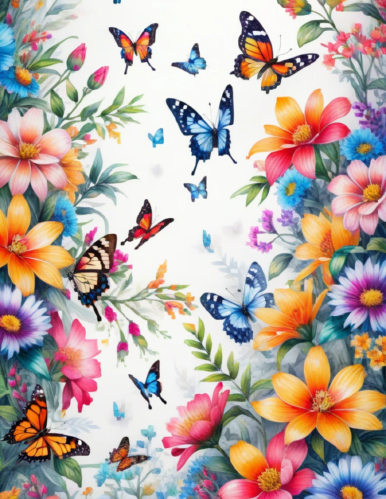 beautiful detailed watercolor flowers, butterfly swarm, intricate tattoo design, (best quality,4k,8k,highres,masterpiece:1.2),ultra-detailed,(realistic,photorealistic,photo-realistic:1.37),HDR,UHD,studio lighting,extremely detailed tattoo,colorful floral pattern,delicate butterflies,vibrant colors,soft lighting,detailed brushstrokes,painterly style