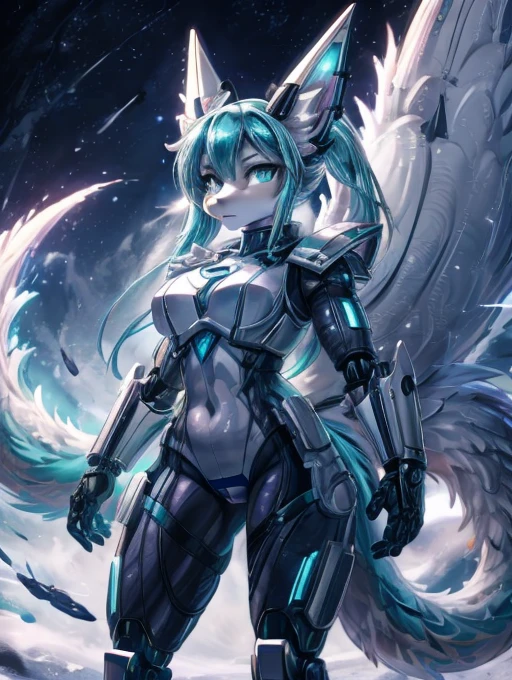 Miku Hatsune, 18 years old women, alta definicion, orejas de kitsune, alta definicion, delantal blanco, fullbody picture alta definicion, cyborg armor, gundam, mecha 