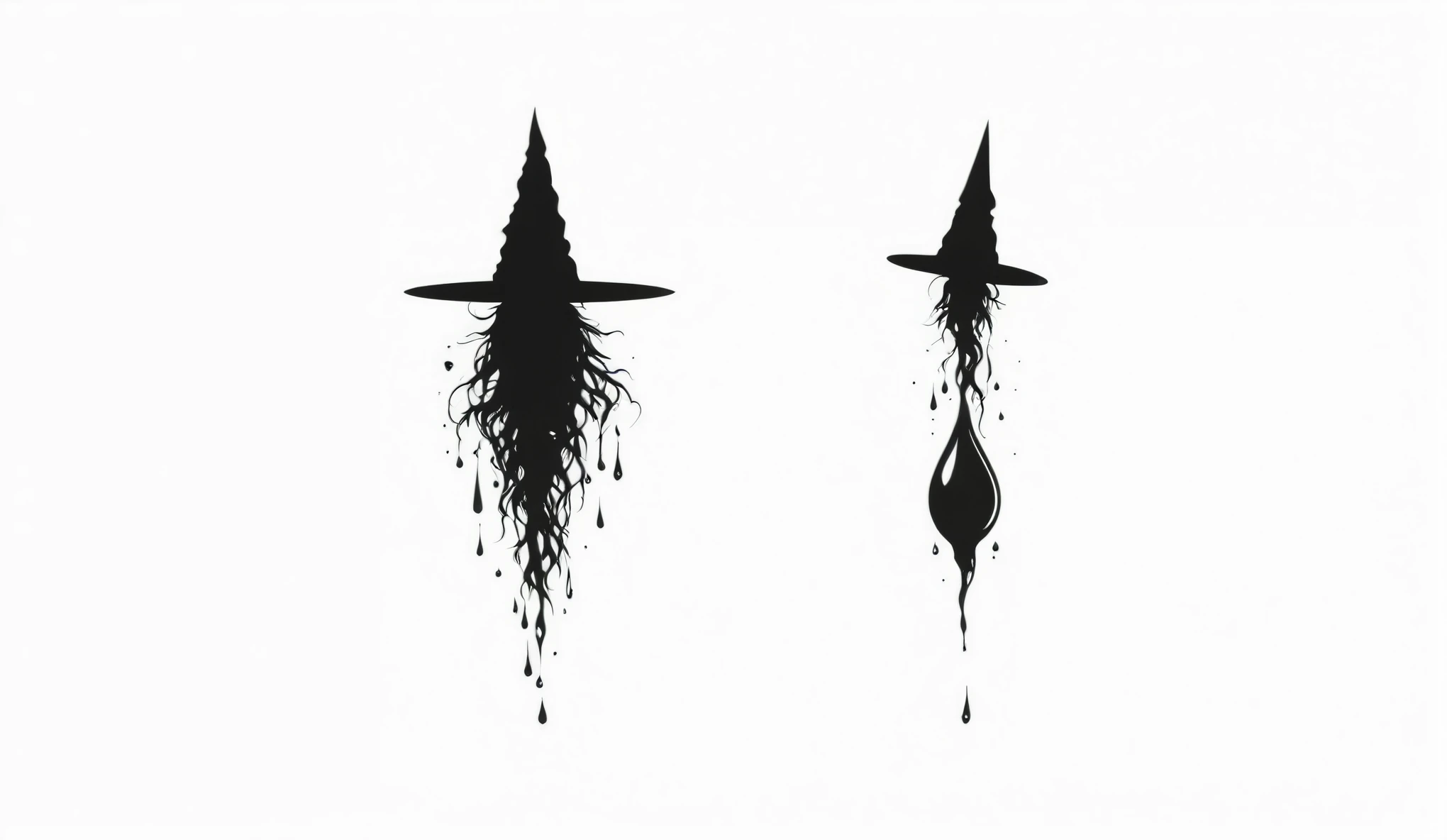 Create a simple and elegant plant witch logo,nature, shedding niobium tears. The design should convey a strong sense of sadness and melancholy, using a minimalist approach with clear ugly lines and using only deep matte black, nicola samori,ben templsmith,Irina Yermolova