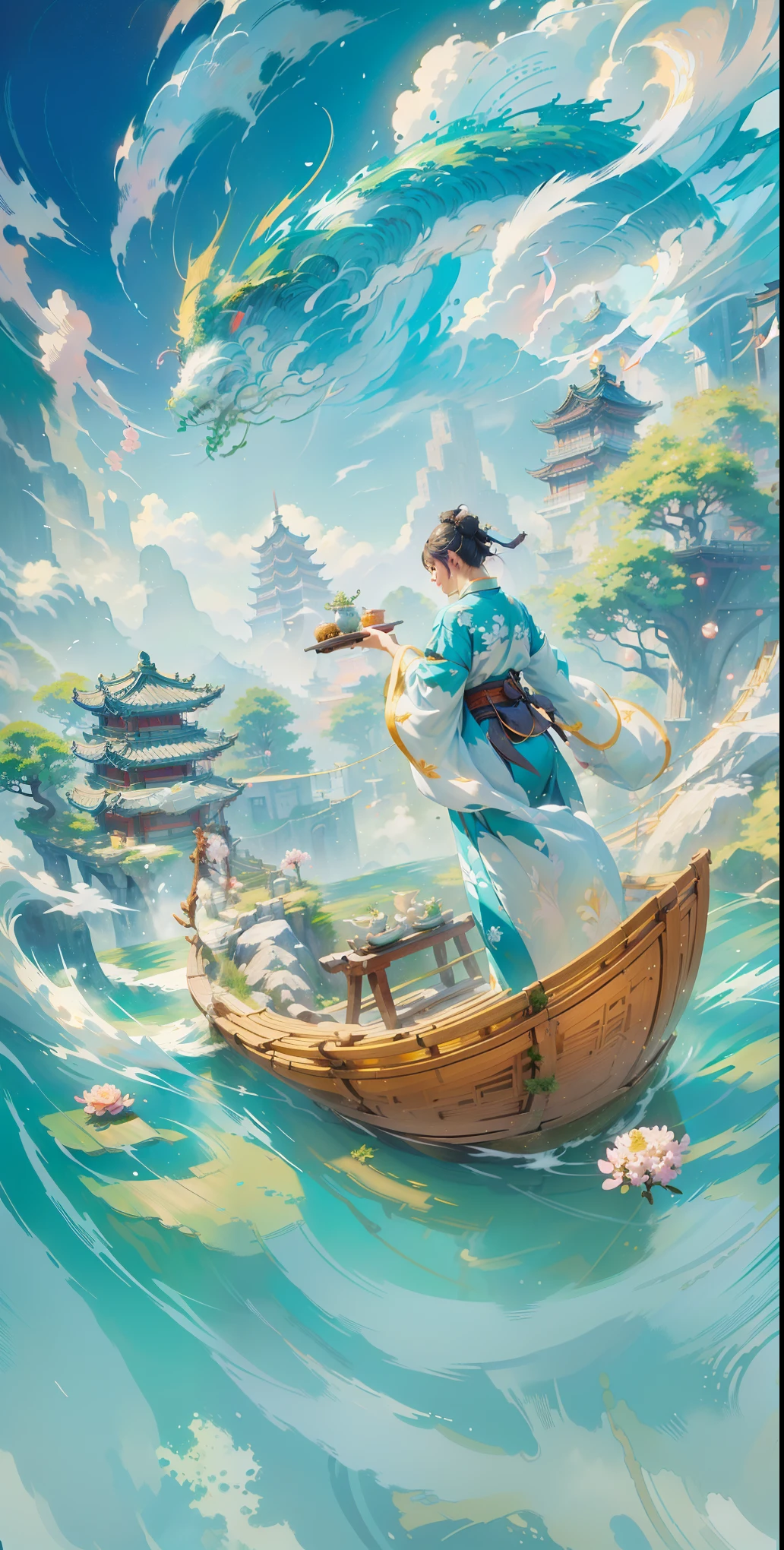 (masterpiece, top quality, best quality, Extremely detailed details, official art, Highest resolution, 8k, Beauty and aesthetics: 1.2), There are some gorgeous ancient oriental buildings on the mountain., A beautiful artistic illustration, Shinkai Makoto Cyril Rolando, Anime fantasy illustration, author：Yang Jie, author：Li Song, Chinese Fantasy, by Yu Zhiding, Rob Ray and Kentaro Miura style, author：Chen Lin, Artwork in the style of Guweiz, author 王鹗