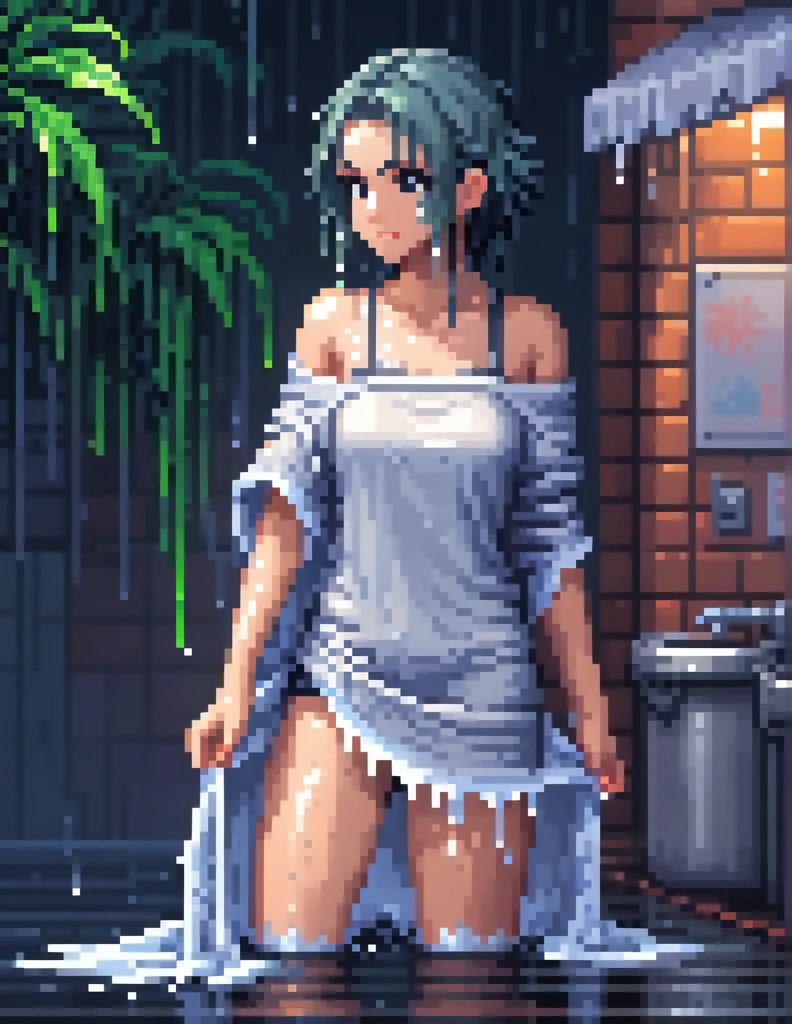 (masterpiece, top quality, best quality), pixel,pixel art,girl with wet cloth,oily skin,wet skin,fullbody