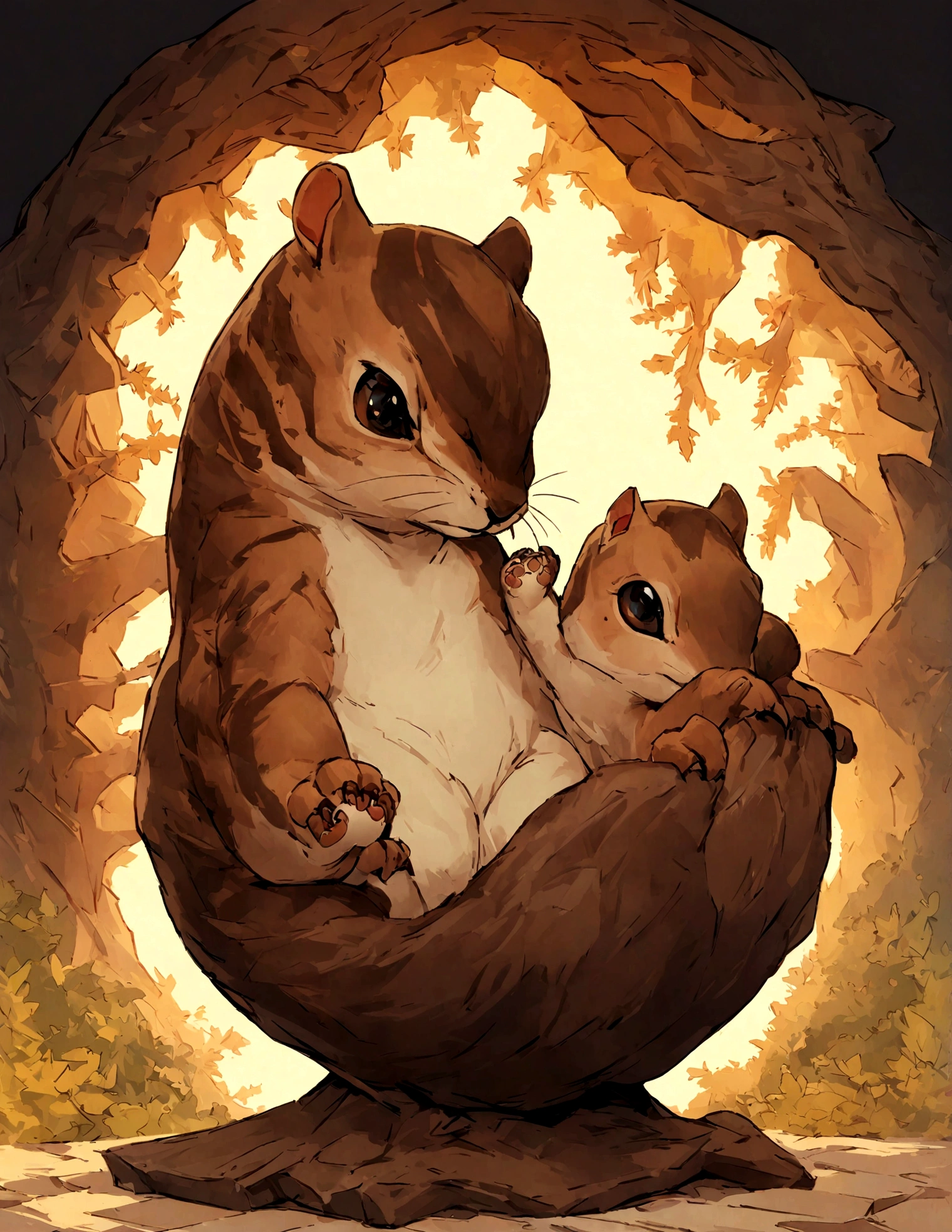 (CBZBB:1.25)realism,Elf, Elf looks like a squirrel, ((Ezeidna)), In a clearing under an oak tree, Holding a large acorn in his paws, Wearing a dark leather vest with a hood, CBZBB,Lovely, small, , beautiful, Fantasy Art, Mutation Art, Pop Art Station, The art of math, detailed, Practical, human creature, Features, 微small, Cinematic Lenses, Portrait of a squirrel, cute Features, Looks like a mole,