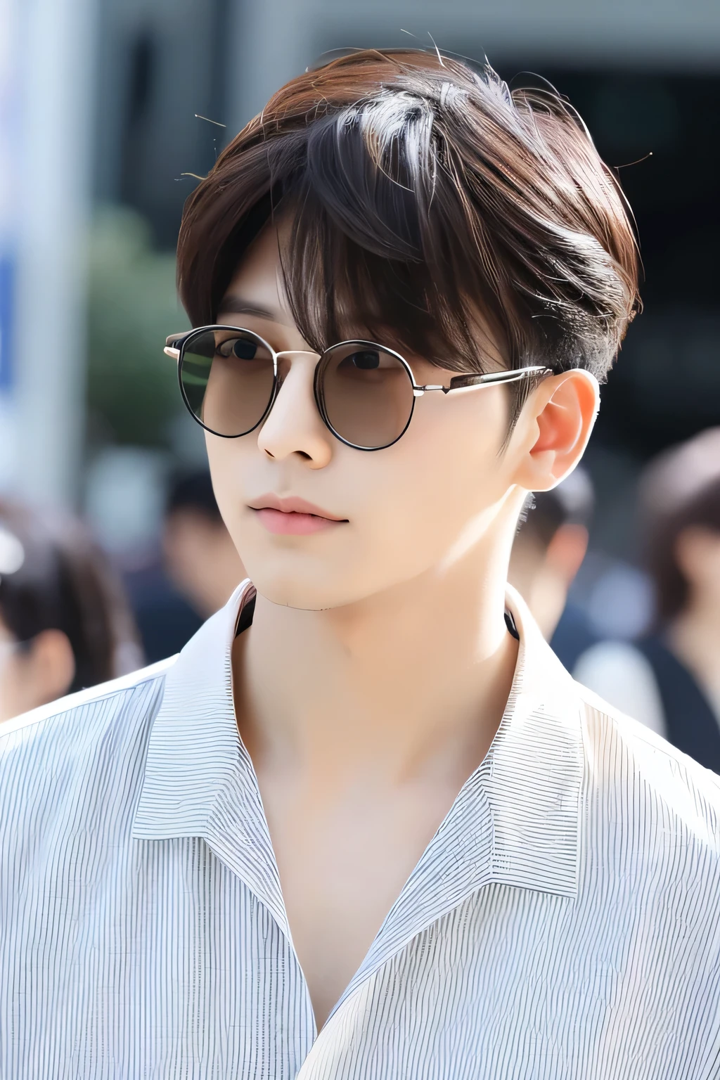 White casual shirt no background Glasses hairstyle divided into centers 30s Japan male Refreshing
