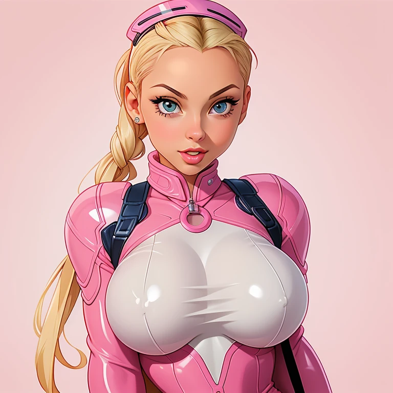 1girl official art ((cammy white)) blonde (curvy-atlhetic) in a pink latex outfit posing for a picture, busty, intricate wet, pink body, smooth skin, covered in pink flesh, milky breasts, huge cleavage, seductively looking in front, huge breasts, wearing latex best quality, beautiful details, intricate detailed, perfect composition, amazing sexy , slluty look, perfect face detail, perfect shape