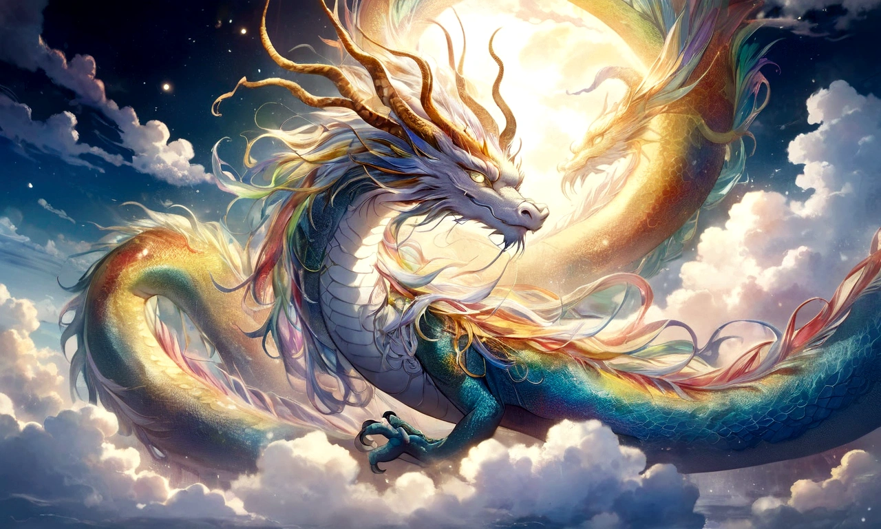 A rainbow dragon rising from the sea of clouds、Carrying great happiness、Increased financial luck,Have a look at this、Perfect lighting、High definition、high resolution、High color rendering、High resolution、Surreal、Photo Real