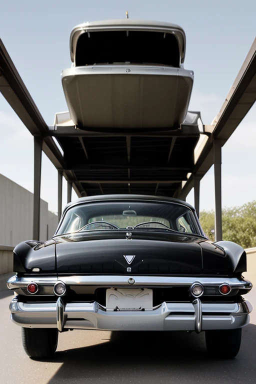 1 car, 1960s style, luxury sedan, rear view, fantasy, futuristic