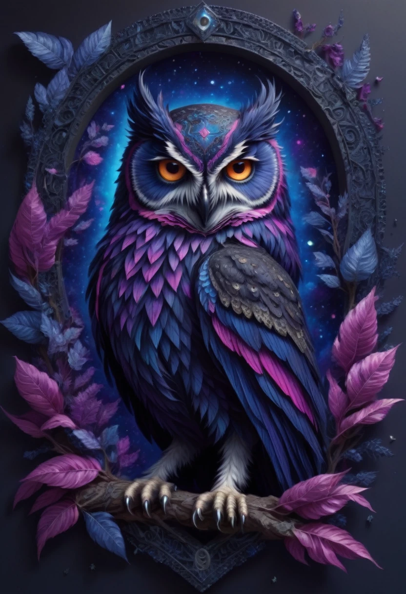 Diamond painting, layering of realities, dark botany, fantasy, a very beautiful bird, shiny eyes, delicate, black glitter scattered, cobalt black, dark indigo magenta,
owls are not what they seem, everything is intertwined, strange bright colored metamorphoses, mysticism, magnificent macrame, a very beautiful, stylish style, dark starry prehistory, runic botany, mysticism, 3d,
ultradetailed high resolution,
ultra HD,
HDR,
digital art,