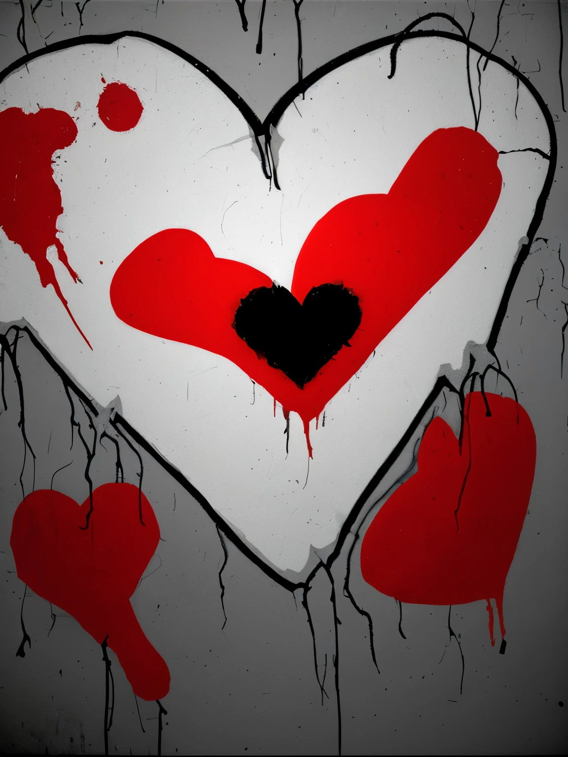 a broken heart with a splaty paint on it, a picture by Juan Carlos Stekelman, flickr, graffiti, broken heart, broken hearted, broken hearts, heartbroken, real heart!, heartbreak, cracked, heart effects, with a hurt expression, heart, real heart, hurt, gothic harts, (heart), crumbling, devastated, red hearts, sad!