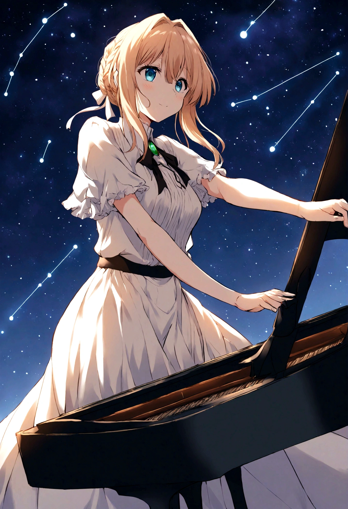 Vast Sky,Starry sky,by shinkai makoto,Grand piano,Pull the camera,Look at the sky,constellation,Violet Evergarden
