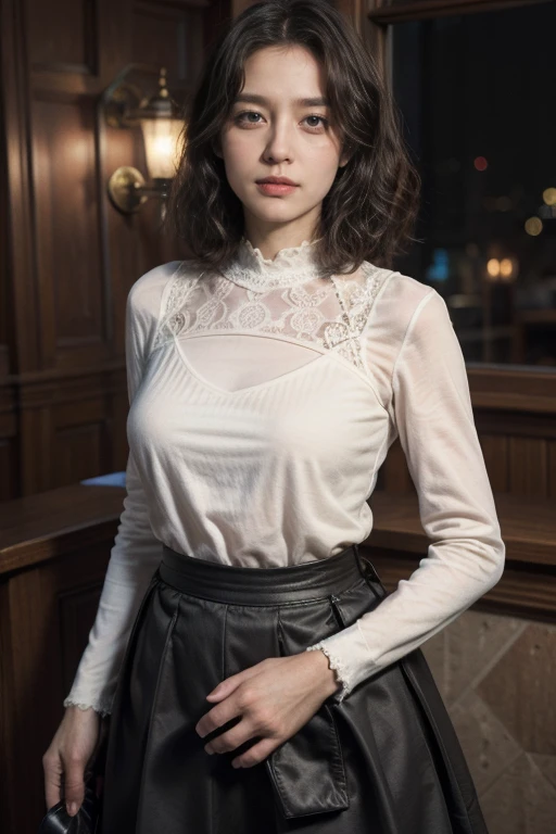 (Clear focus:1.2), photo, Attractive middle-aged woman, 50 years old,Heavy makeup,(Pretty Face:1.1), delicate eyes, Sweet lips, (Smoky Eyes:0.85), (Medium breasts:1.0), (athletic body:1.2), (curls:1.2), Wear (Lace skirt:1.2) exist (Cliff Edge:1.2). (Mood lighting:1.2), Depth of Field, Bokeh, 4k, HDR. go through (James C.. Christensen:1.2|Jeremy Lipkin:1.1).