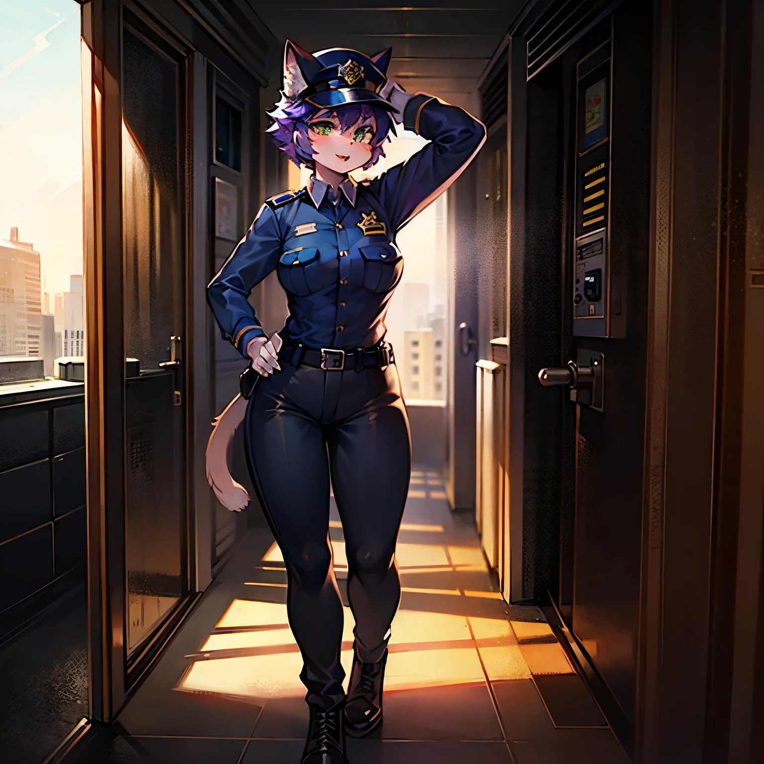 cat girl in a police woman Uniform