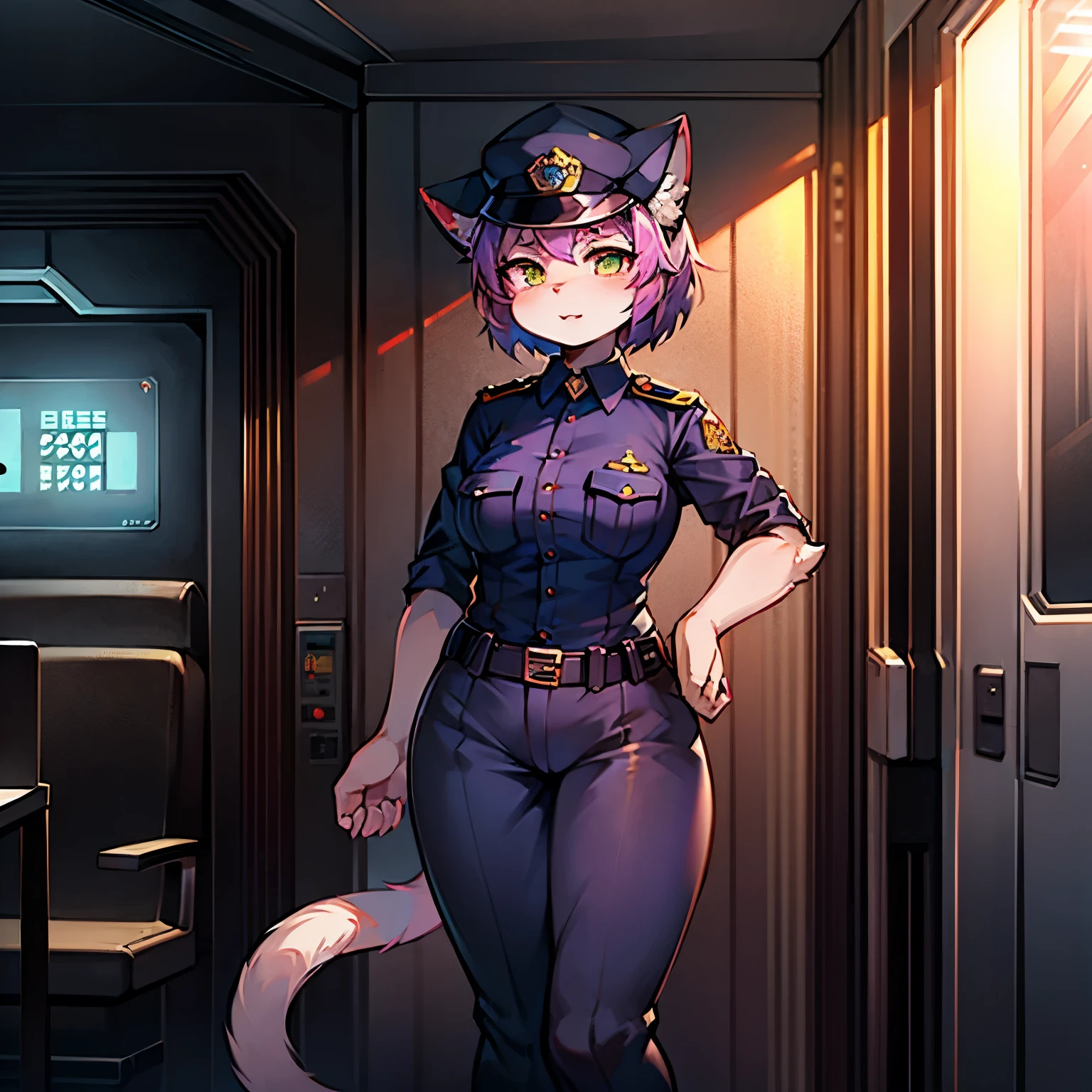 cat girl in a police woman Uniform