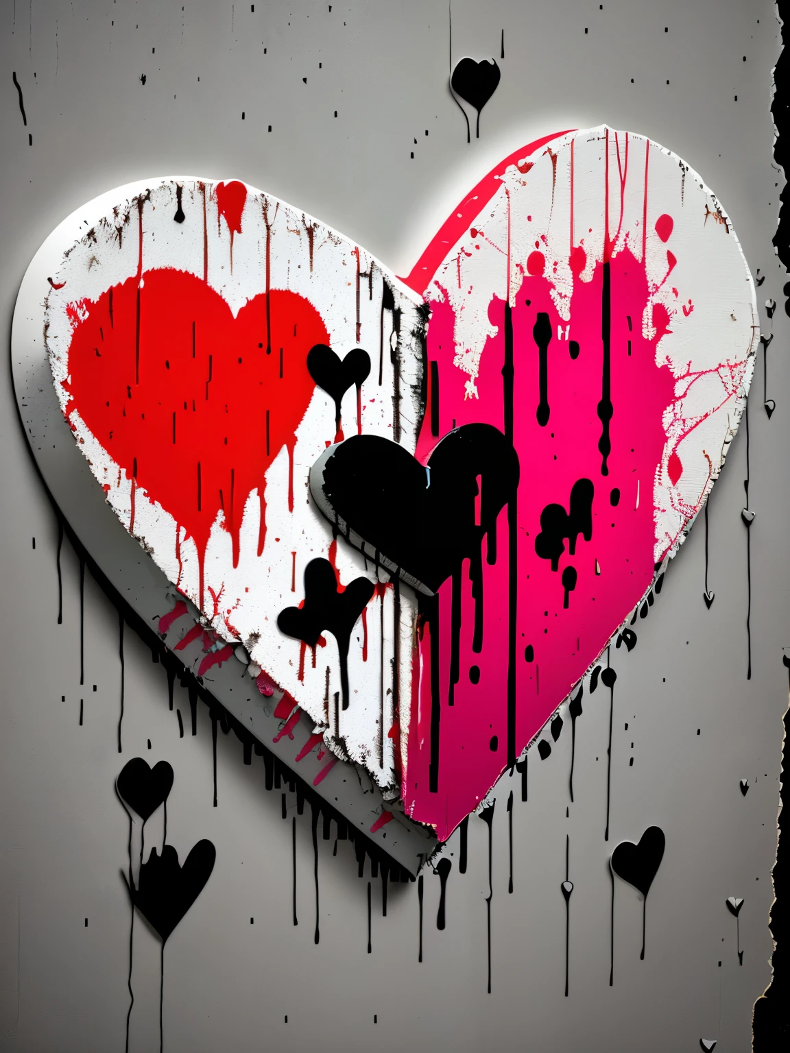 a broken heart with a splaty paint on it, a picture by Juan Carlos Stekelman, flickr, graffiti, broken heart, broken hearted, broken hearts, heartbroken, real heart!, heartbreak, cracked, heart effects, with a hurt expression, heart, real heart, hurt, gothic harts, (heart), crumbling, devastated, red hearts, sad!
