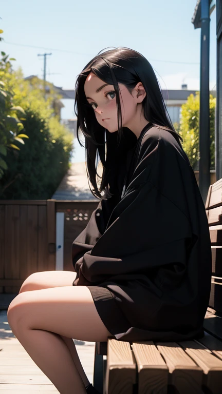 Wednesday Addams wrapped in a towel, sitting on a bench in the sauna and drinking beer