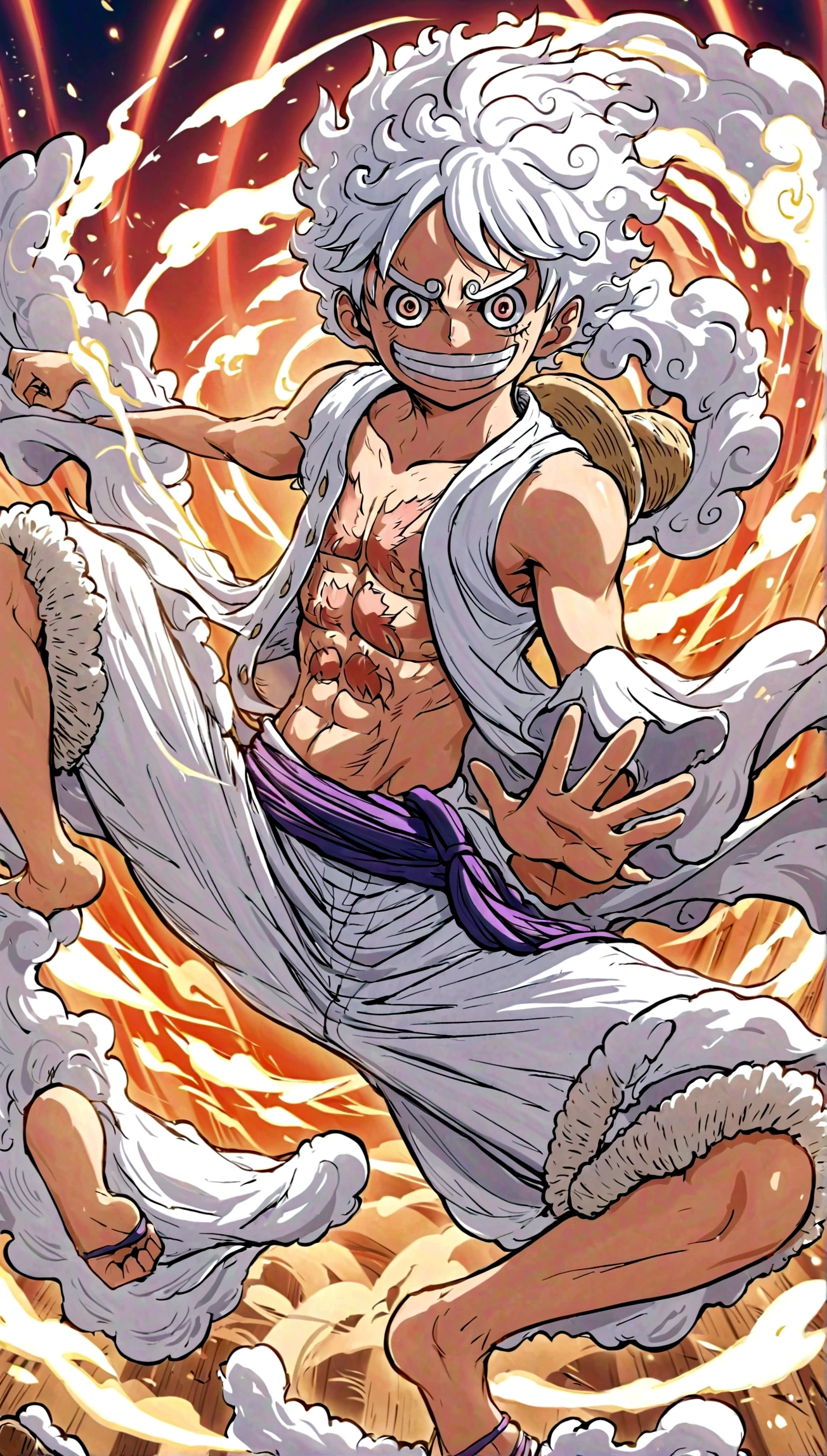 luffy from "ONE PIECE"，(\lu fei wu dang\)，anatomical correct，dynamic pose，xianxia