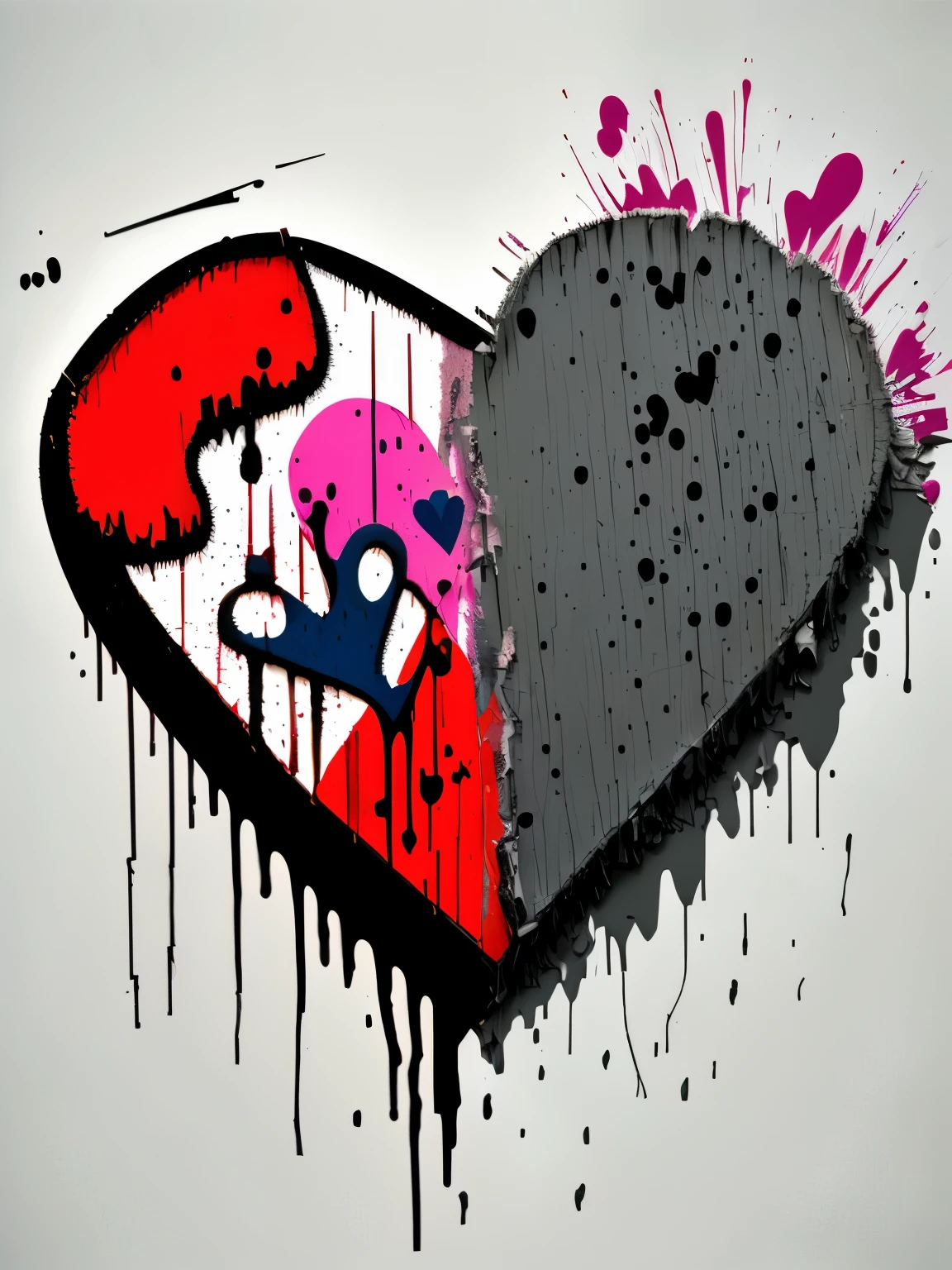 a broken heart with a splaty paint on it, broken heart, broken hearted, broken hearts, heartbroken, real heart!, heartbreak, cracked, heart effects, with a hurt expression, real heart, heart, hurt, by Juan Carlos Stekelman, by Valentine Hugo, gothic harts, by Carlos Berlanga, (heart), by Bernat Sanjuan