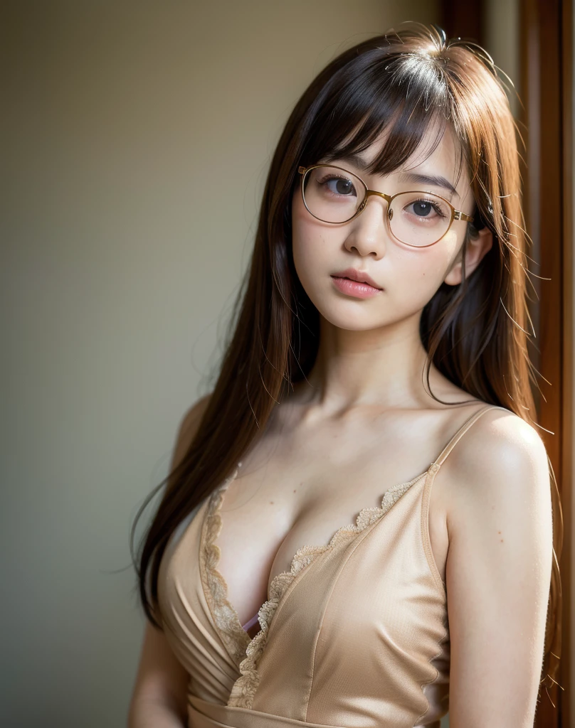 best quality, face focus, soft light, ultra high res, (photorealistic:1.4), RAW photo,
1japanese girl, solo, cute, (pupil, lights in the eyes), detailed beautiful face, (small chest),(high resolution detail of human skin texture),
(long hair),
indoor,
Damask Shirt Dress,
(portrait),
glasses