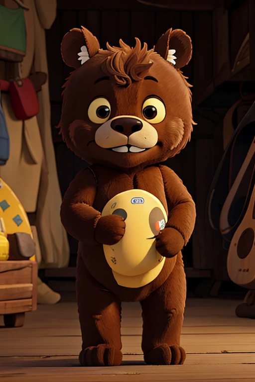 Beto, o Ursinho Curioso:
Description: Beto is a cuddly brown teddy bear with big, bright eyes, sempre cheios de curiosidade. Ele usa uma pequena gravata borboleta azul, that gives it a special touch. Beto carries a yellow teddy bear, who is your inseparable companion.
Personalidade: Curioso, adventurous and friendly.