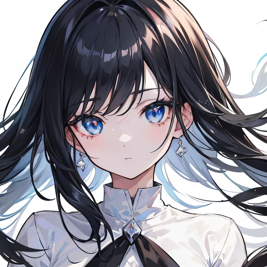 anime,(face),(beautiful detailed eyes), black hair,sliver eyes, masterpiece,looking at viewer, best_quality,white background,masterpiece,white shirt, arms behind back,  