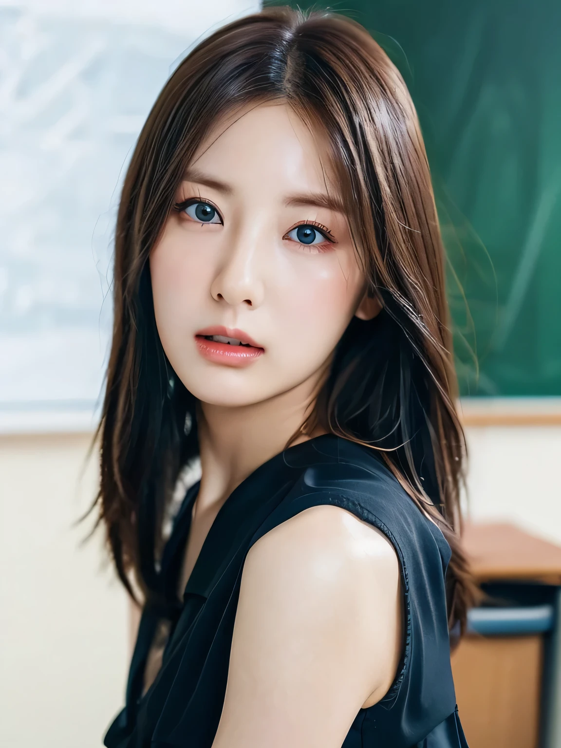 (masterpiece),(Highest image quality),top quality,(extremely detailed),4K,(8K),super detailed,detailed and beautiful eyes, Highest image quality,(beautiful),1girl,(white background),looking at view,frontal face,(cowboy shot:1.2),(teacher:1.5)