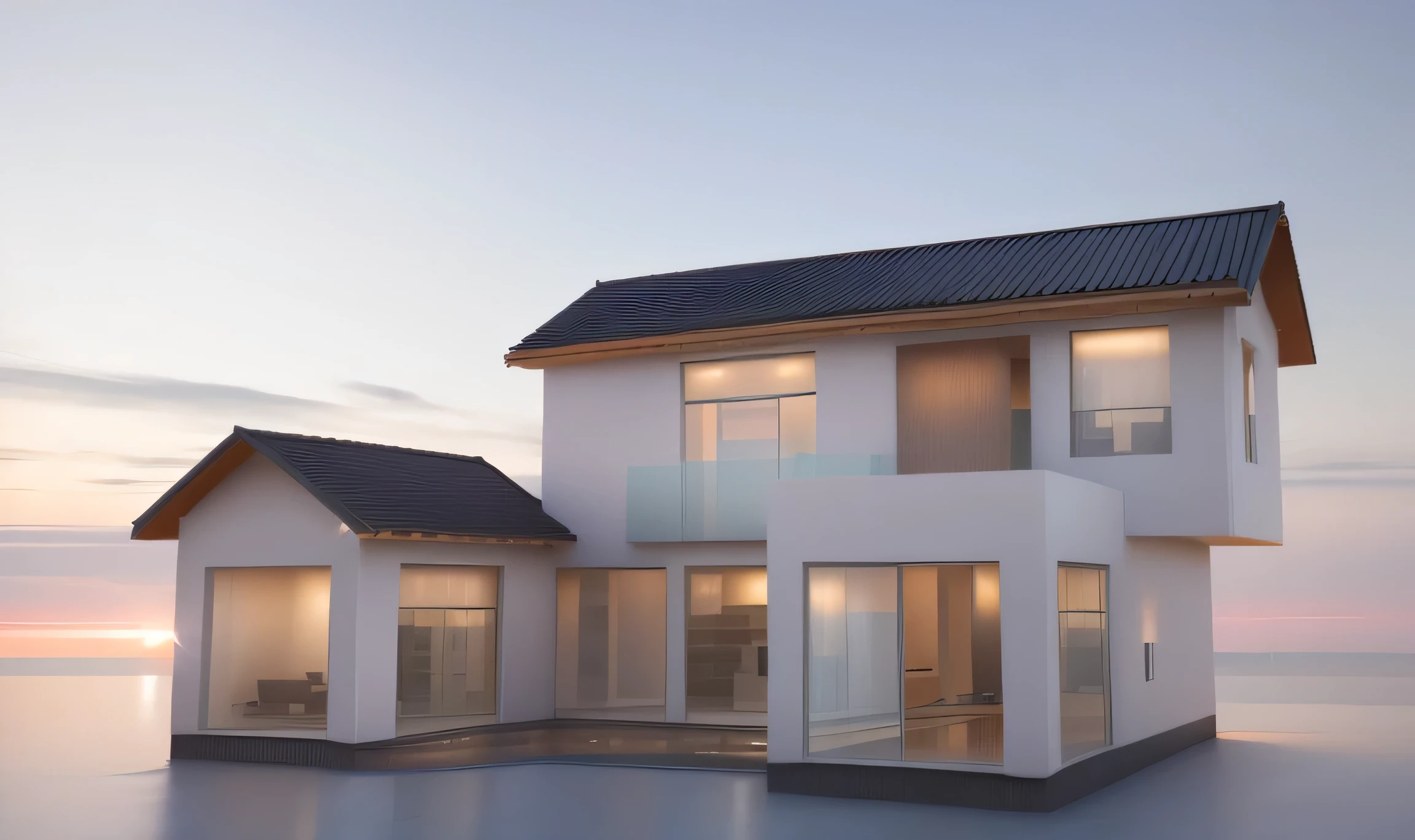 a rendering of a house with a glass wall and a patio, 3 / 4 view, 3/4 view, 3/4 view from below, 3 - d render, contemporary house, 3 / 4 view from back, pre-rendered, comprehensive 2 d render, 3/4 side view, d render, rendered, concept house, exterior design, residential design