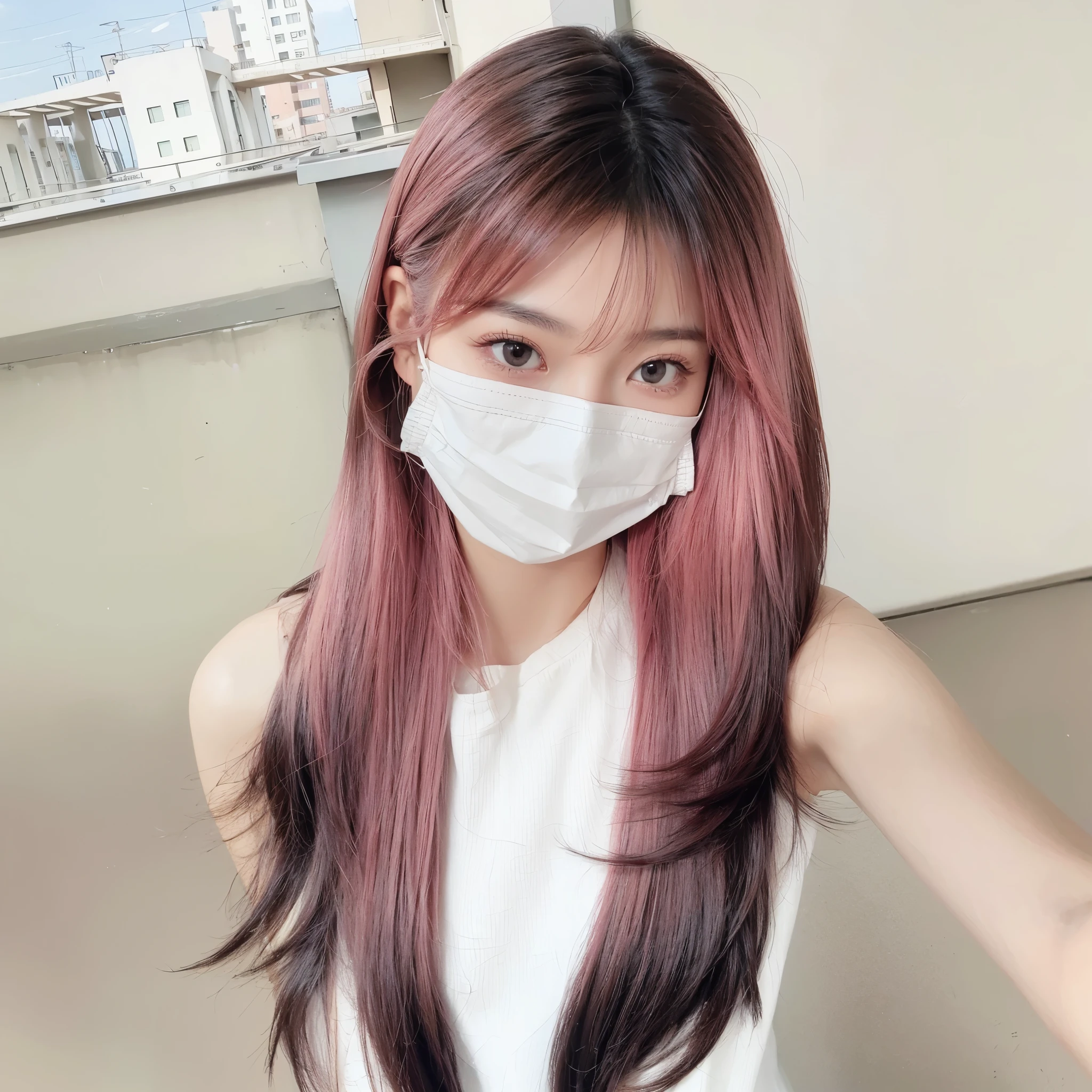 Pink gradient brown long straight hair，Natural and beautiful hair，The background is simple and clean