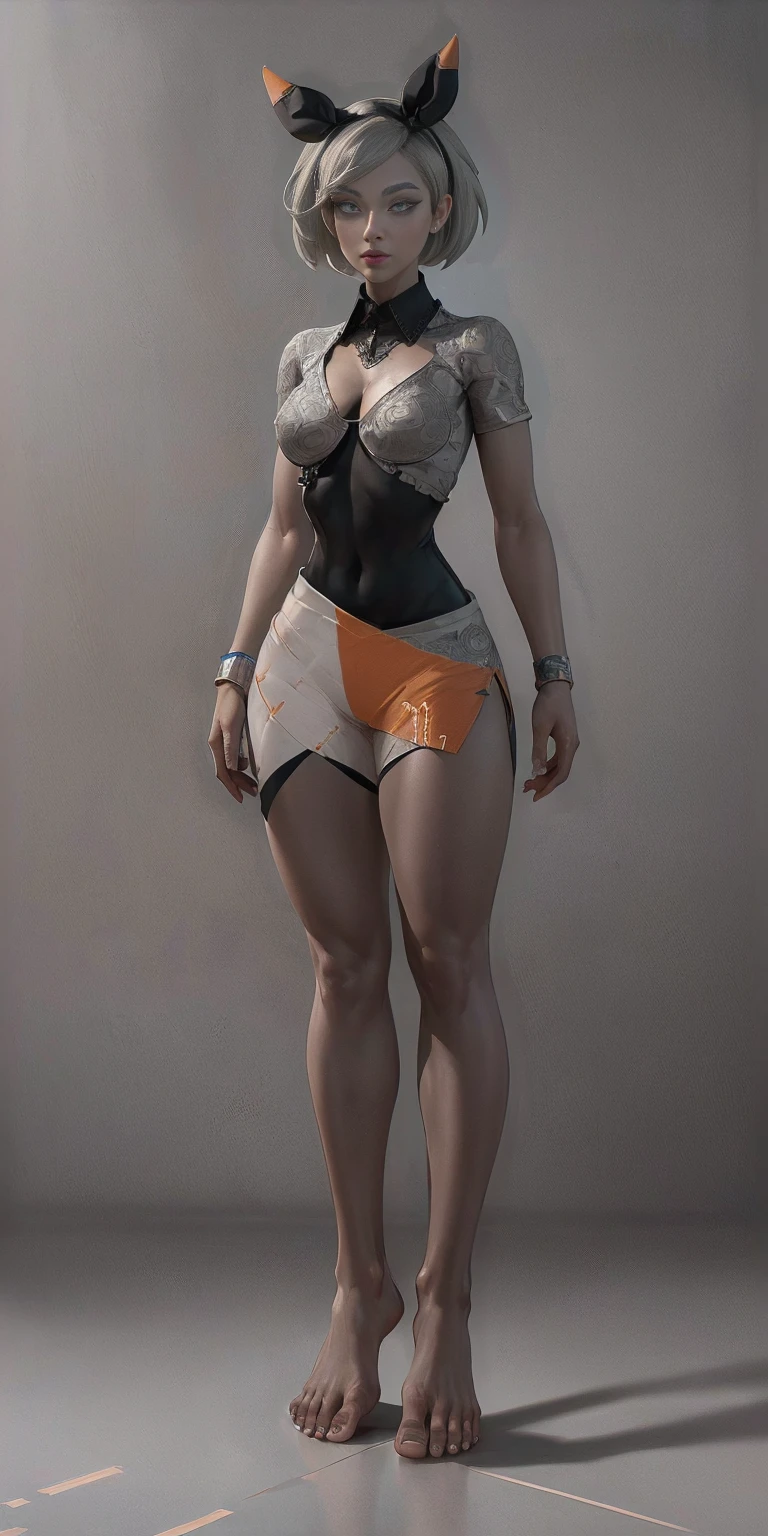[bea] [pokemon] (dark-toned skin) (cute grey eyes) ((solo portrait)) ((full body)) ((front view)) ((feet visible)) ((detailed shading)) ((beautiful render art)) ((intricate details)) (chest covered)