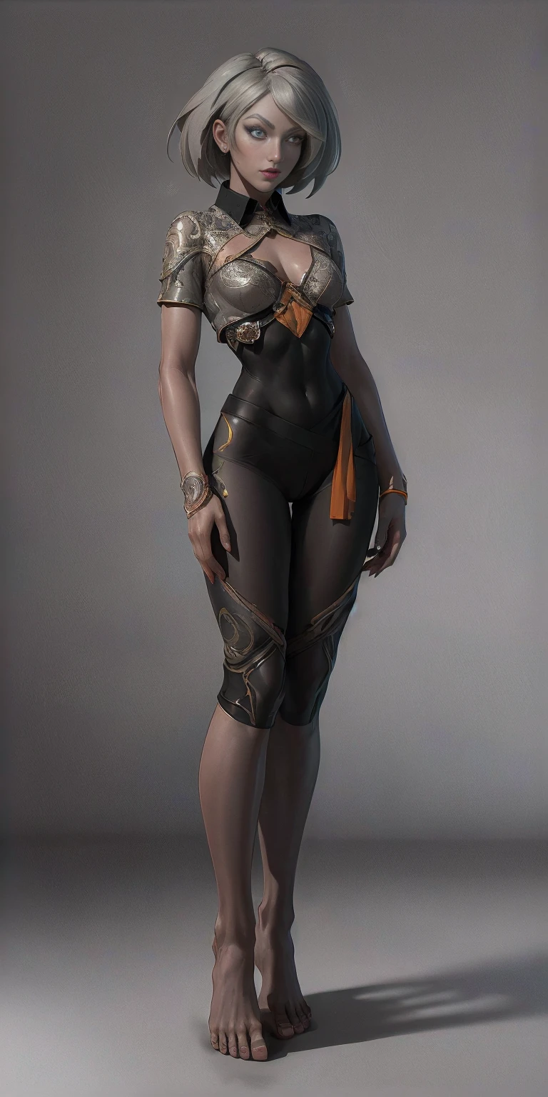 front view, side view, back view, different poses of female KarolinaDemy, masterpiece, best quality, detailed face, toned, video game character design, character artwork, video game character art, official concept art, ( ( character concept art ) ), high quality character design, character art the contra, full character concept art