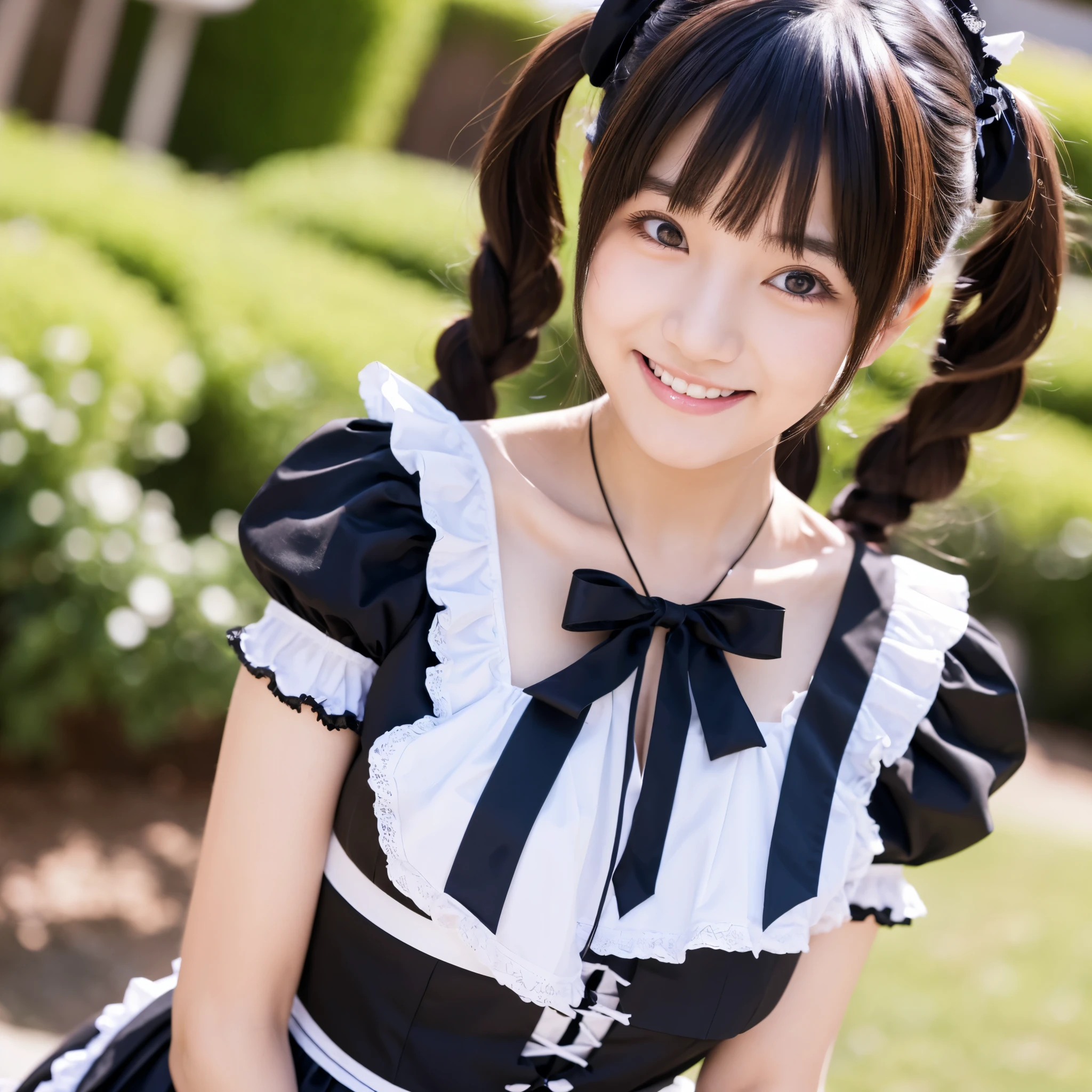 Cute face like an 18-year-old idol Smiling Kindly Japanese Gothic Lolita Cosplay Frills Maid clothes Cleavage Slightly large bust RAW Photos Genuine