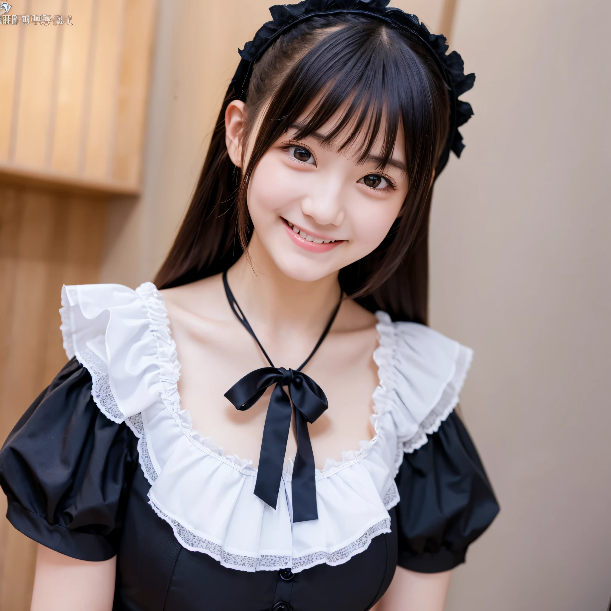 Cute face like an 18-year-old idol Smiling Kindly Japanese Gothic Lolita Cosplay Frills Maid clothes Cleavage Slightly large bust RAW Photos Genuine