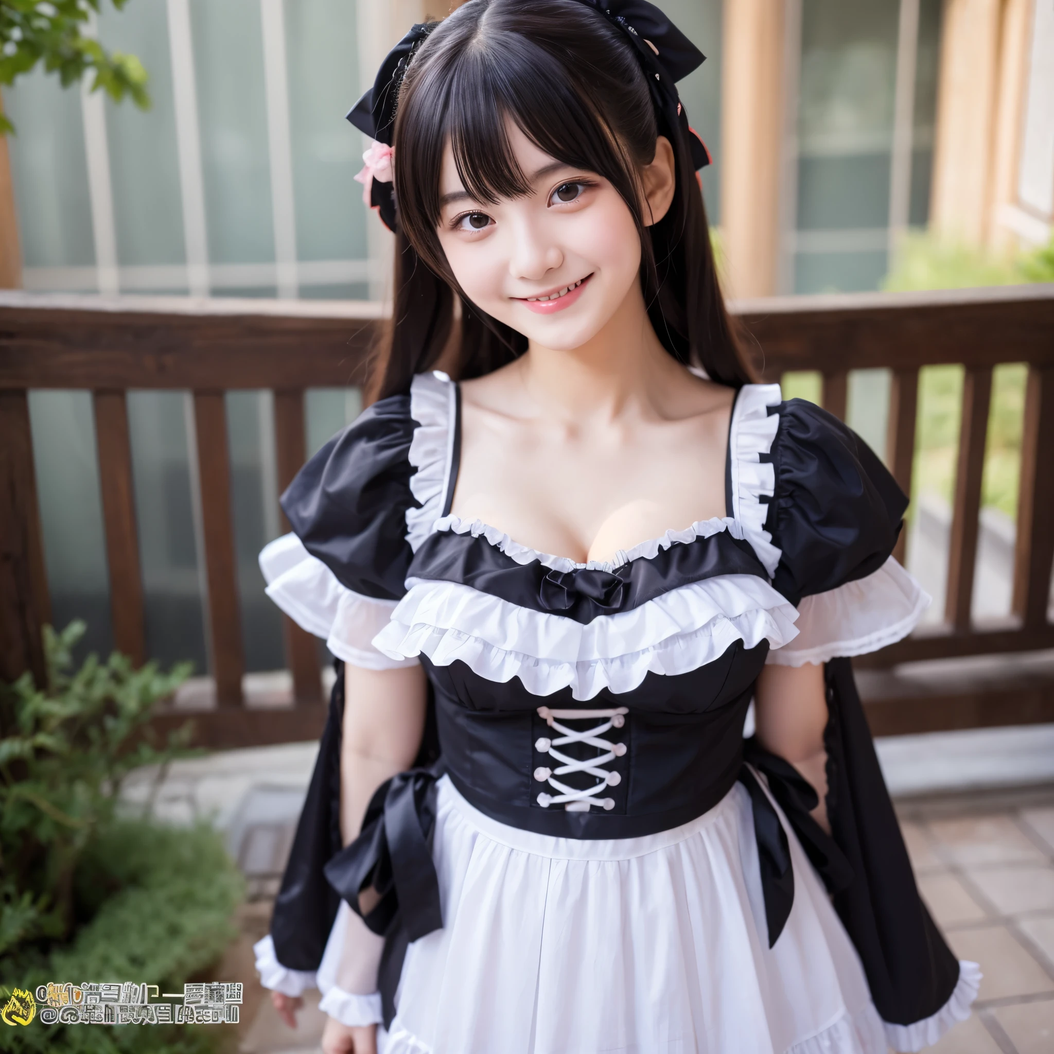 Cute face like an 18-year-old idol Smiling Kindly Japanese Gothic Lolita Cosplay Frills Cleavage Slightly large bust Whole body RAW Photos Genuine