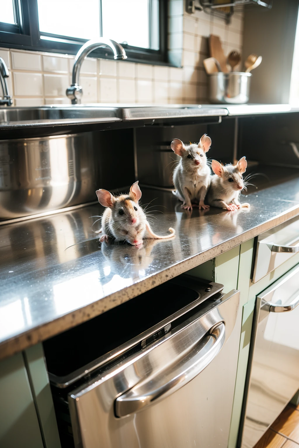 There are little mice in the big kitchen operation room
