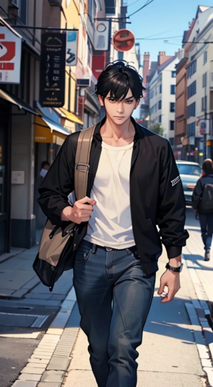 medium black hair guy, casual clothes, charming expression, handsome man, 4k, full hd, high quality