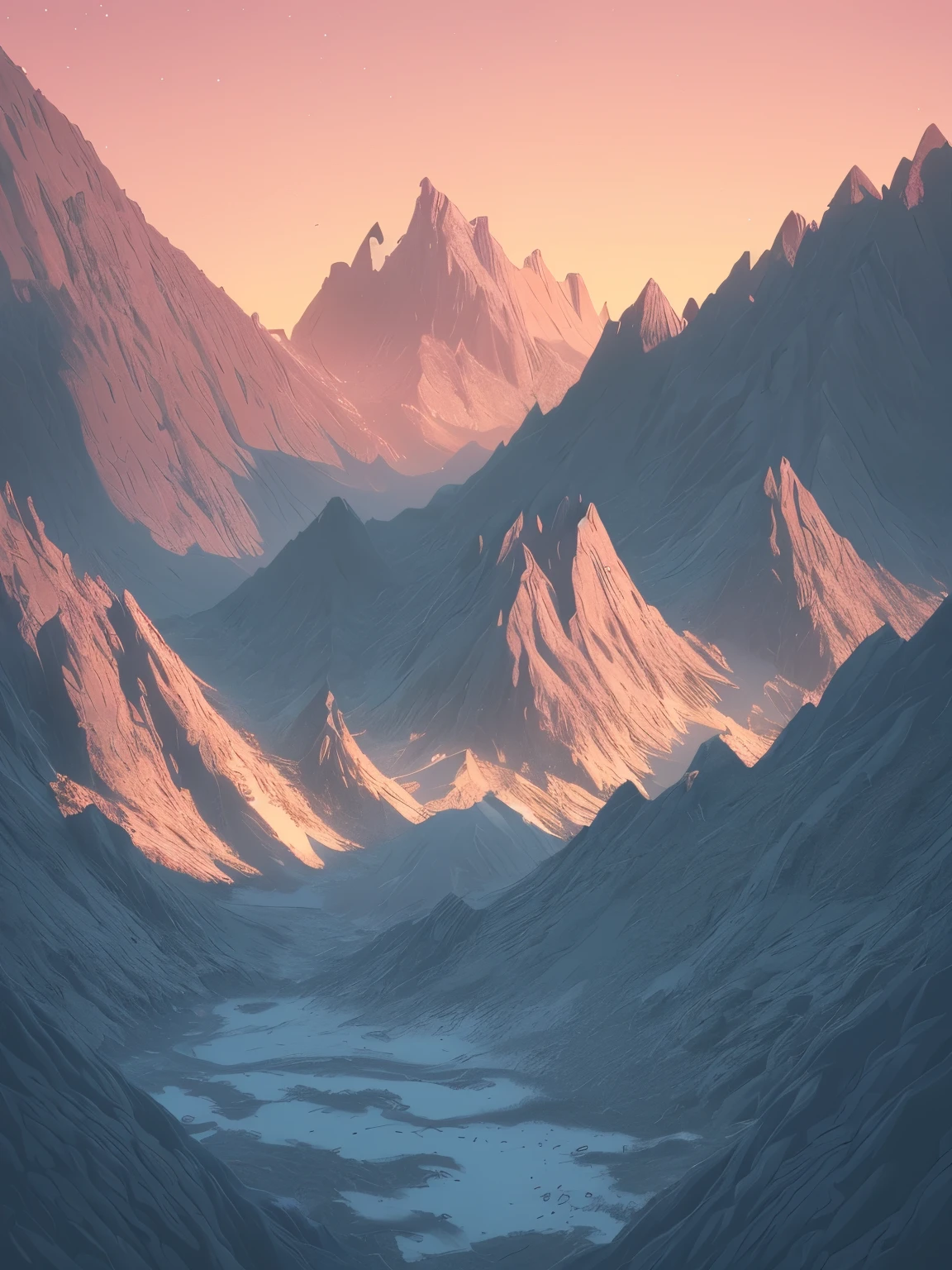 a sunset view of mountains and trees in the distance, a digital painting inspired by Mike Winkelmann, trending on behance, pixel art, beeple and mike winkelmann, realism | beeple, mountainscape, mountain sunrise, art contest winner on behance, digital art. artstation, beeple daily art, mountains and sunset!!