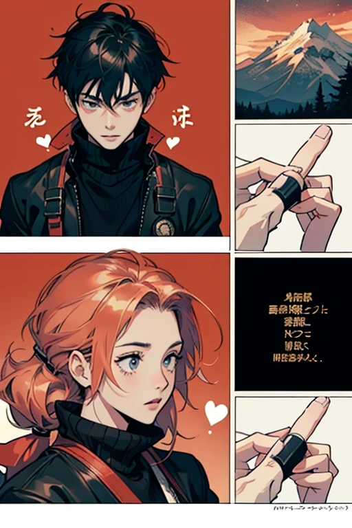 Comic Storyboard:1.8, comic strip, Comic Layout, My favorite manga storyboard, story of a loving couple, anime emoji theme pack, Hyper Hi-Vision, Japanese anime manga style, red background dark sky, 24K UHD.