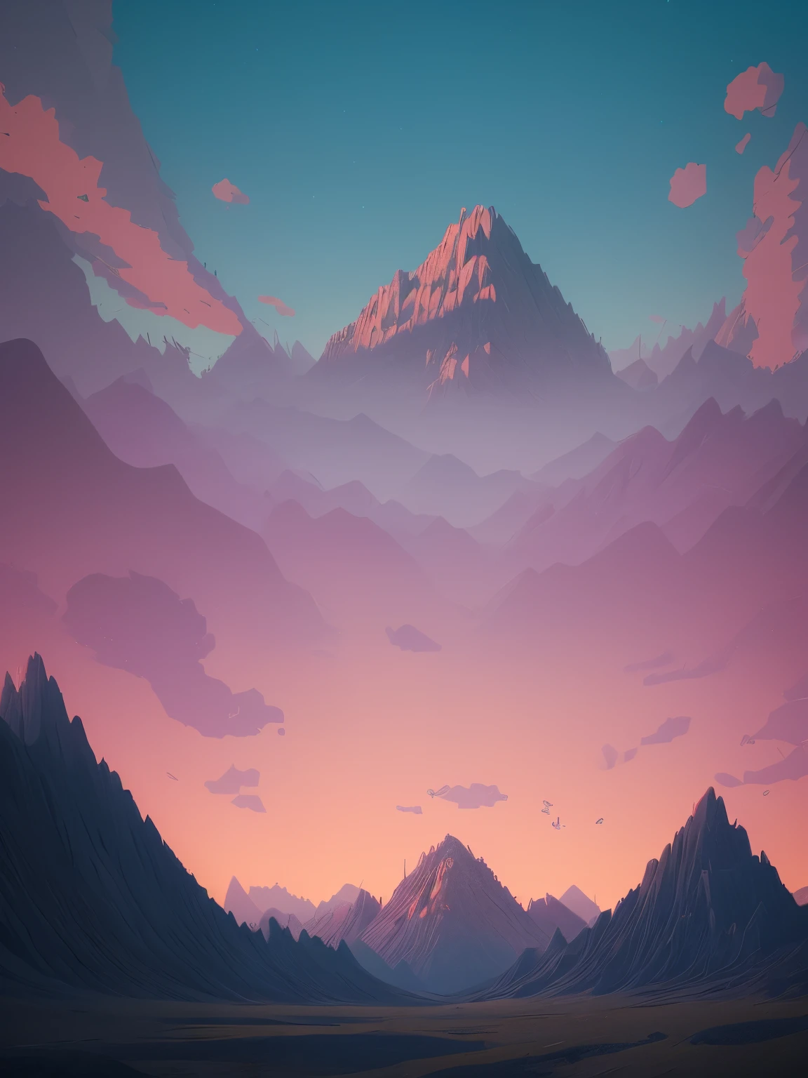a sunset view of mountains and trees in the distance, a digital painting inspired by Mike Winkelmann, trending on behance, pixel art, beeple and mike winkelmann, realism | beeple, mountainscape, mountain sunrise, art contest winner on behance, digital art. artstation, beeple daily art, mountains and sunset!!
